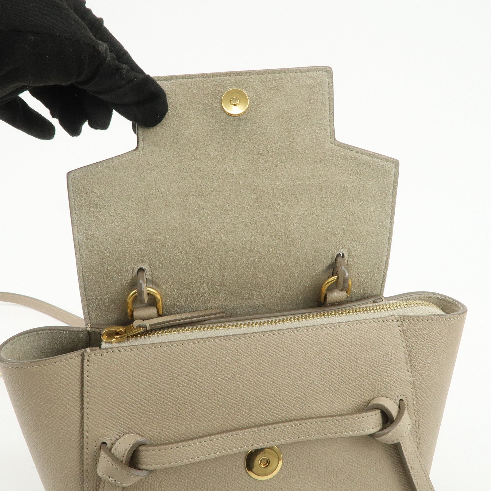 CELINE Belt Bag Leather Nano 2WAY Hand Bag Shoulder Bag Beige