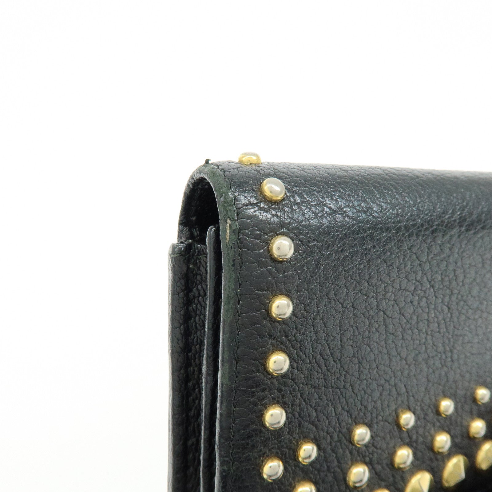 MIU MIU Logo Leather Studs Flap Long Wallet Black 5M1109