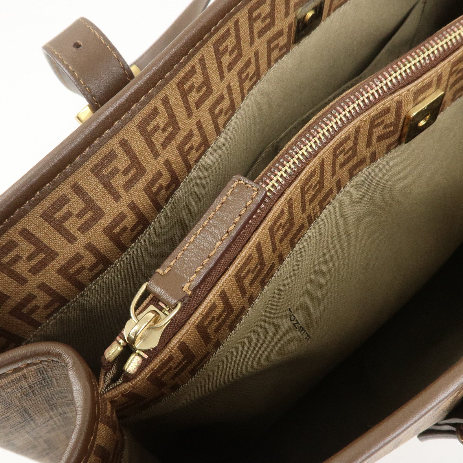 FENDI Zucchino PVC Tote Bag Shoulder Bag Hand Bag Brown 8BH238