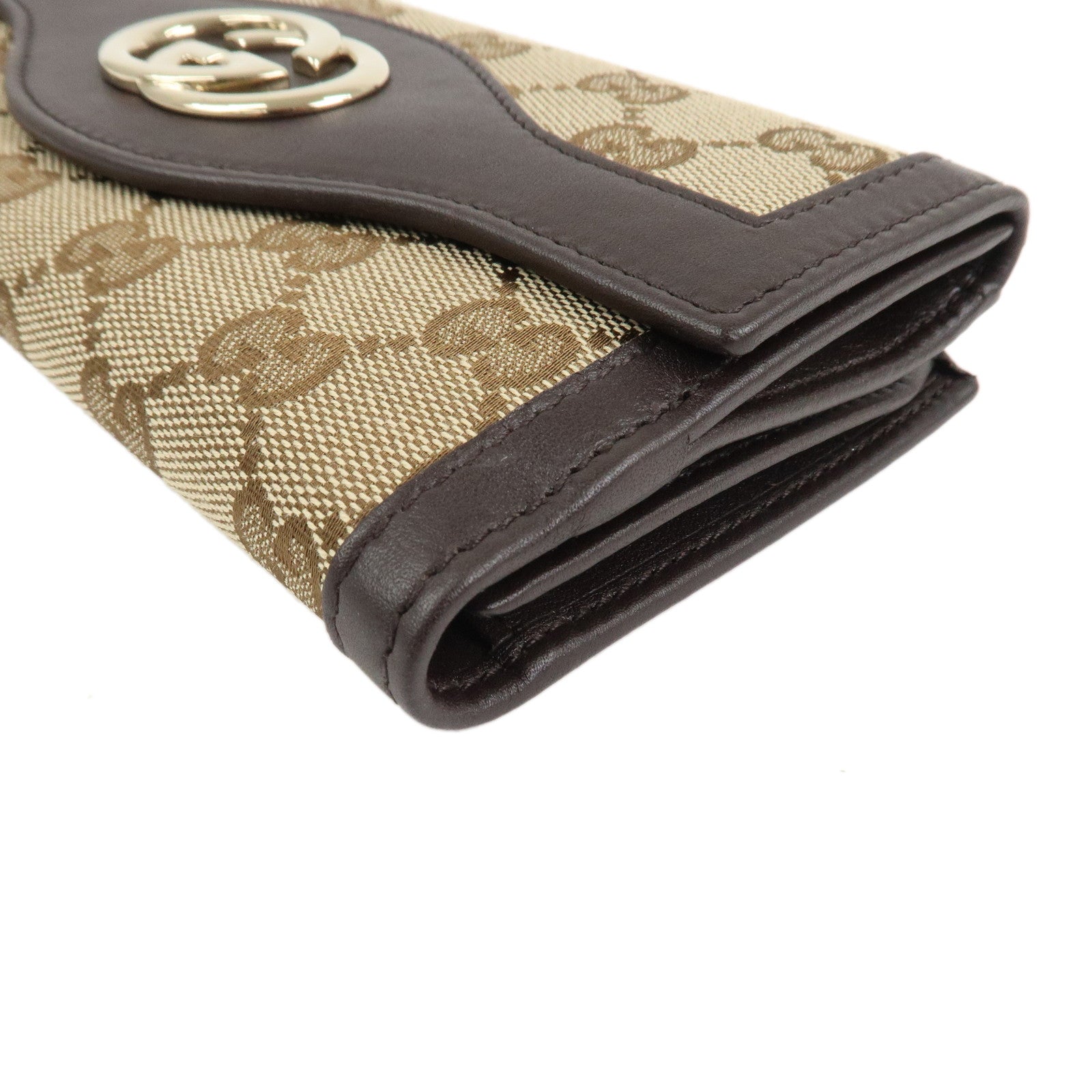 GUCCI Interlocking G GG Canvas Double Flap Long Wallet Brown 282426