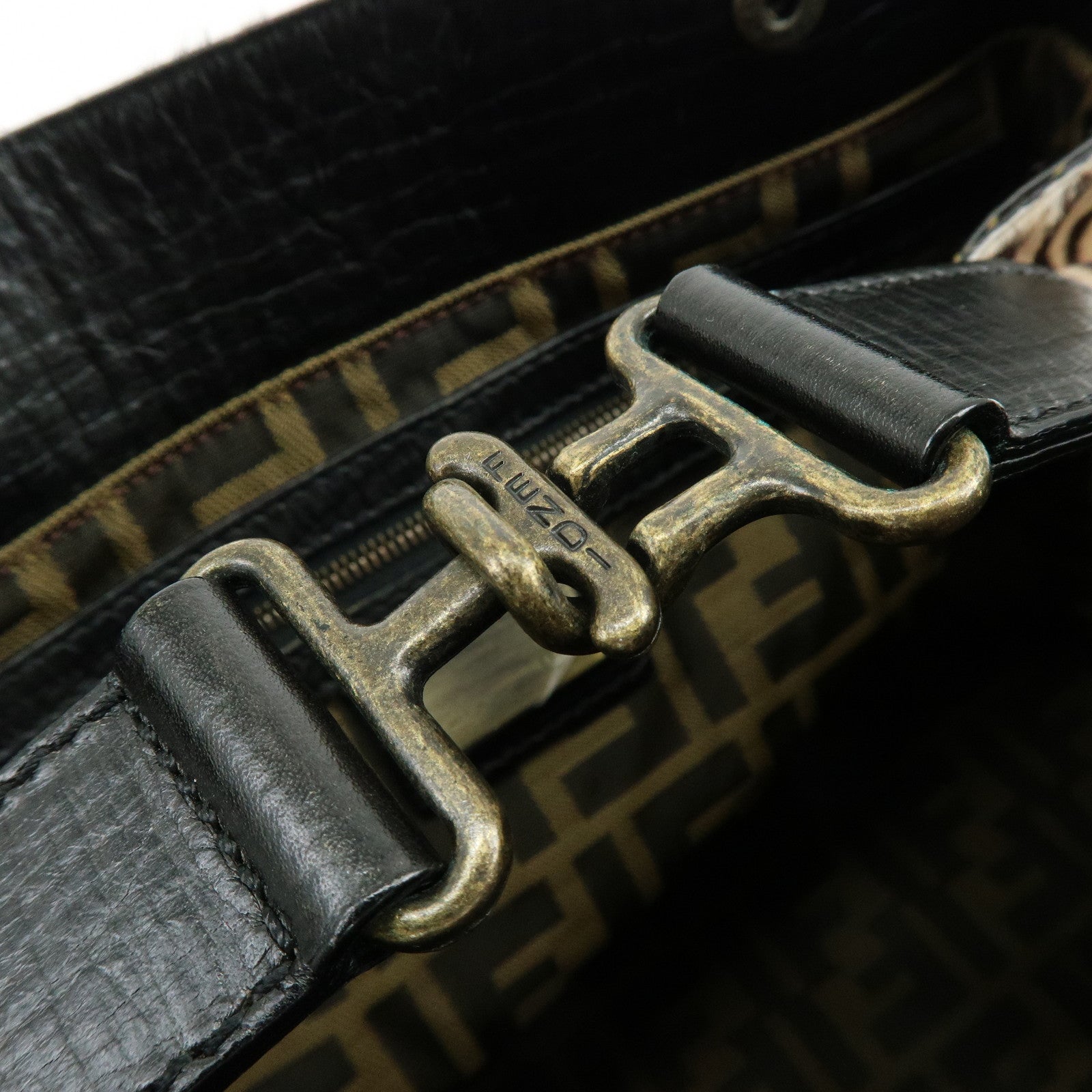 FENDI Etnico Calf Hair Leather Tote Bag Shoulder Bag Brown 8BN162