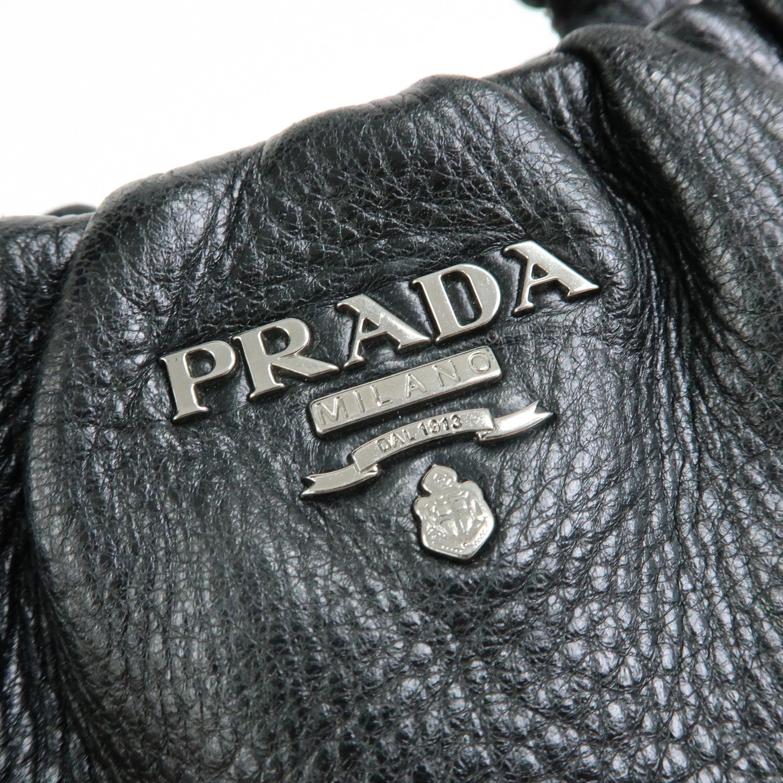PRADA Logo Leather Tote Bag Shoulder Bag Hand Bag Black