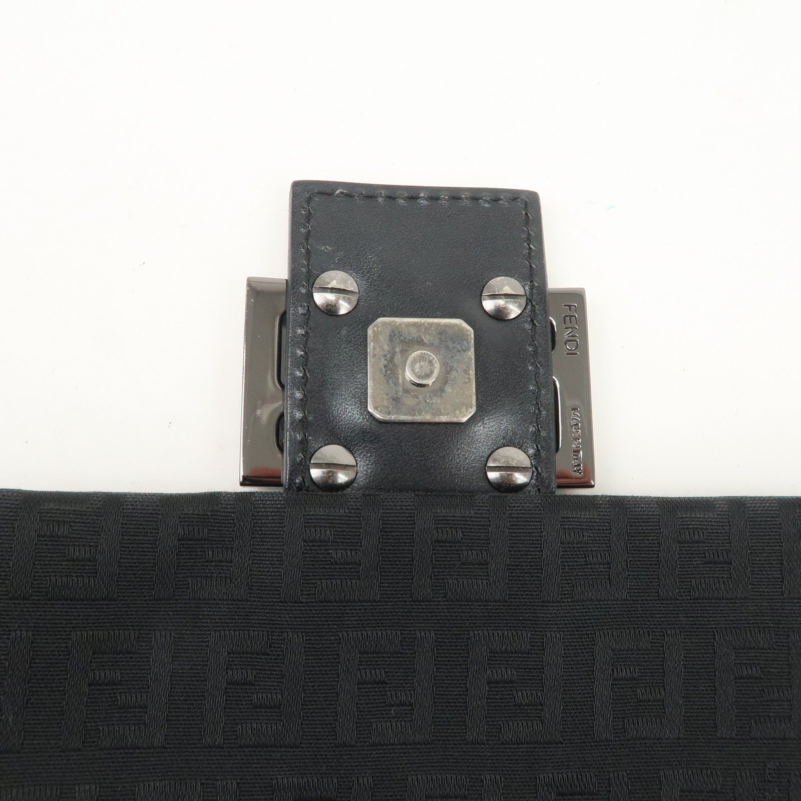 FENDI Zucchino Canvas Leather Shoulder Bag Dark Brown 8BT075 Used