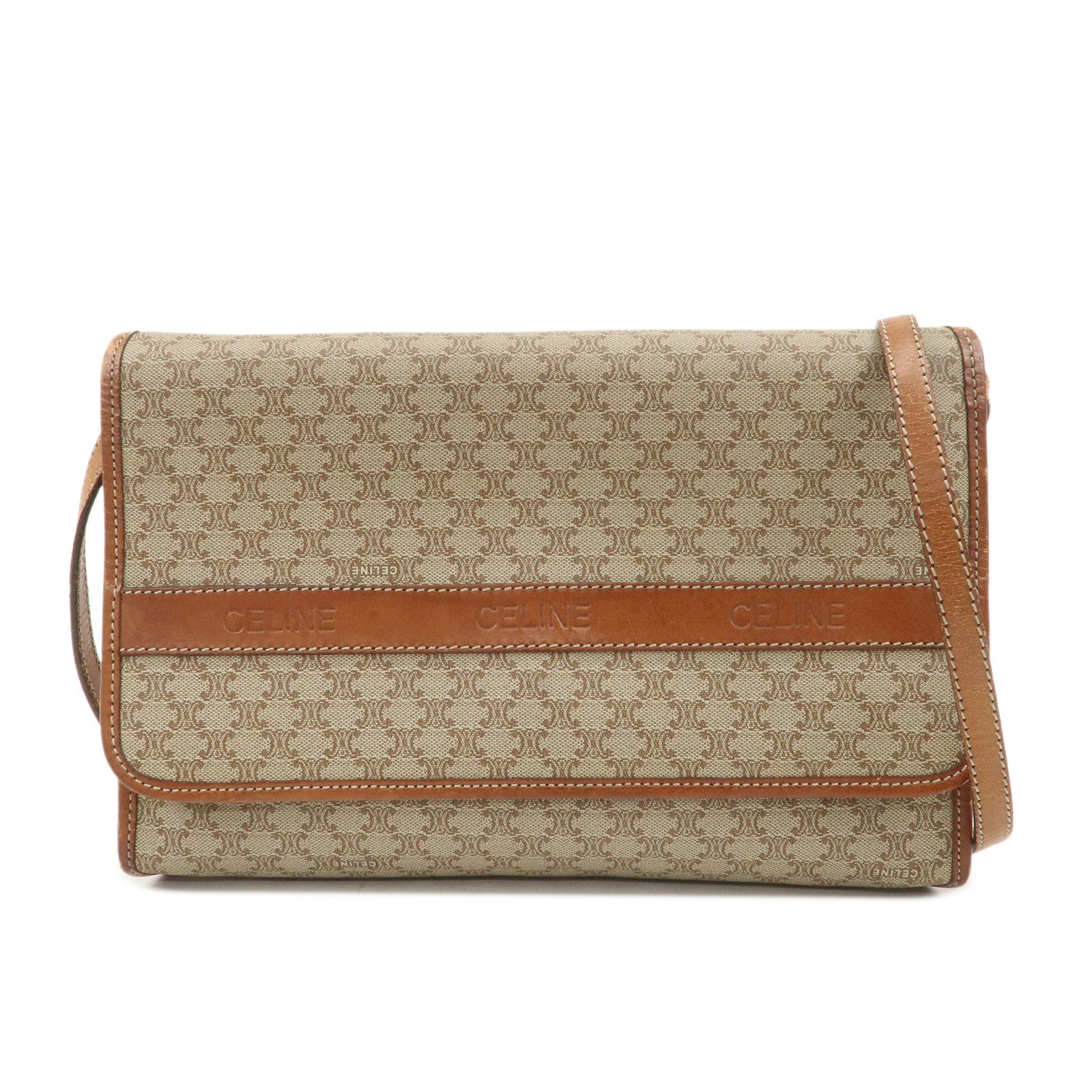CELINE Macadam PVC Leather 2Way Bag Shoulder Bag Beige