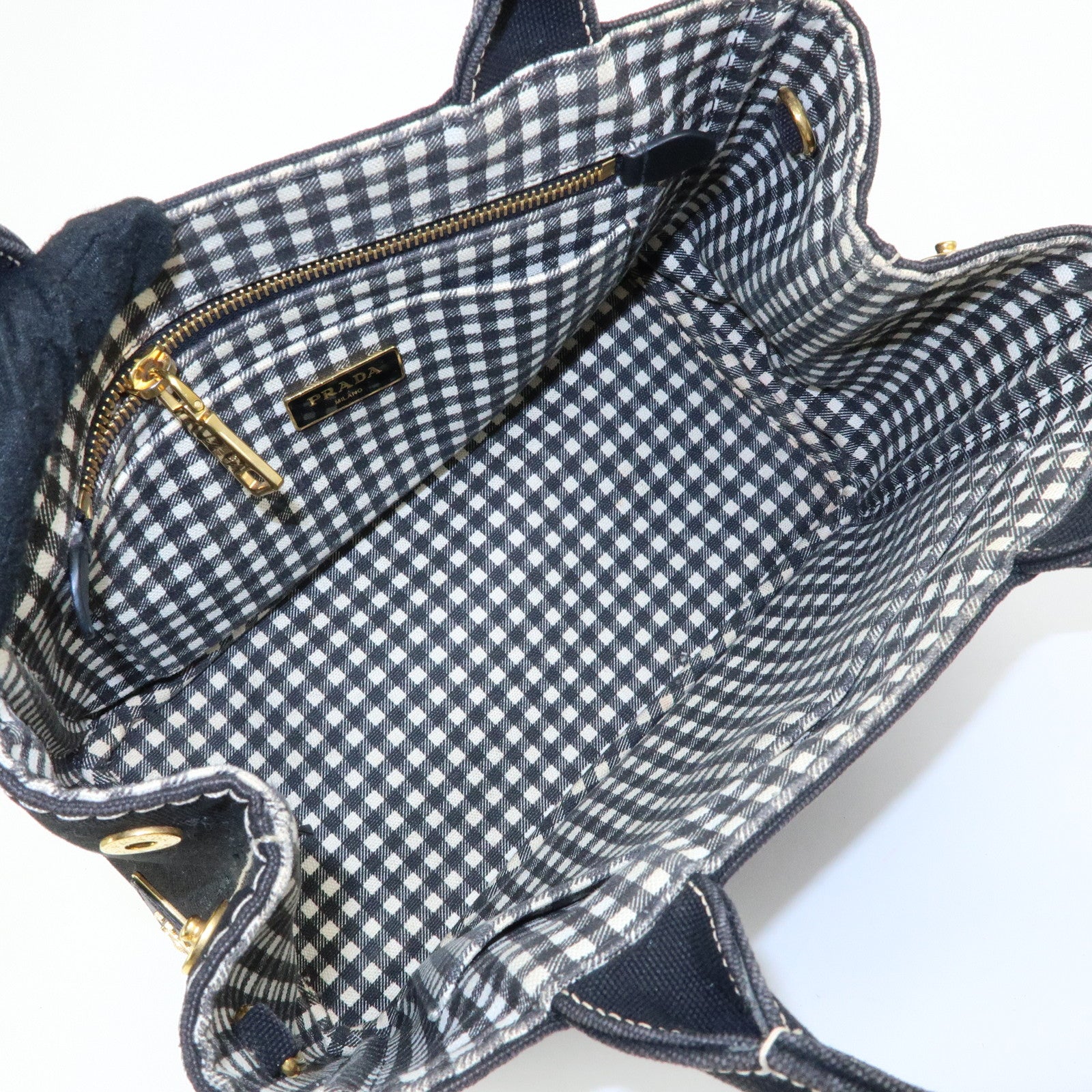 PRADA Canapa Mini Triangle Logo Canvas 2Way Hand Bag Black 1BG439