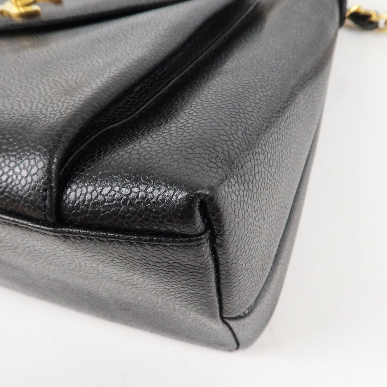 CHANEL Caviarskin COCO Mark Turnlock Chain Shoulder Bag Black Gold HDW Used