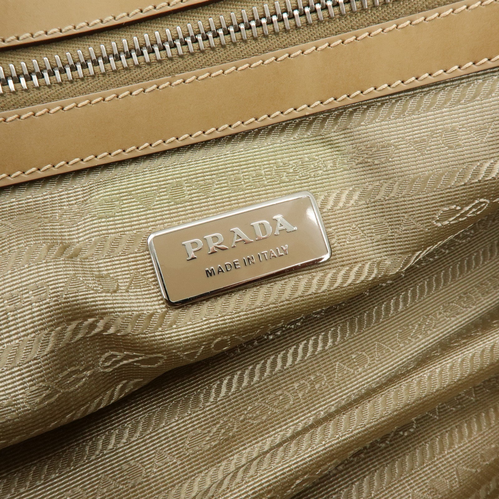 PRADA Logo Nylon Leather Shoulder Bag Boston Bag Beige BR3150