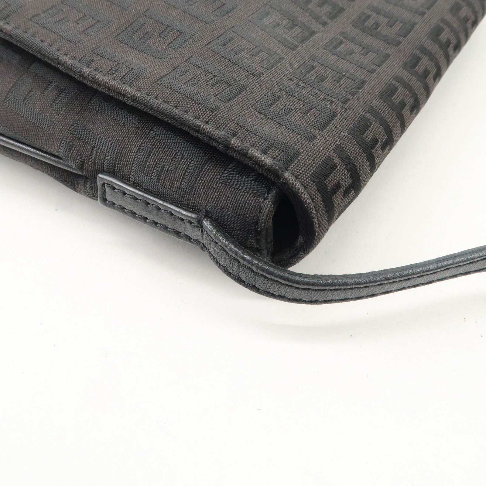 FENDI Zucchino Canvas Leather Shoulder Bag Dark Brown 8BT075 Used