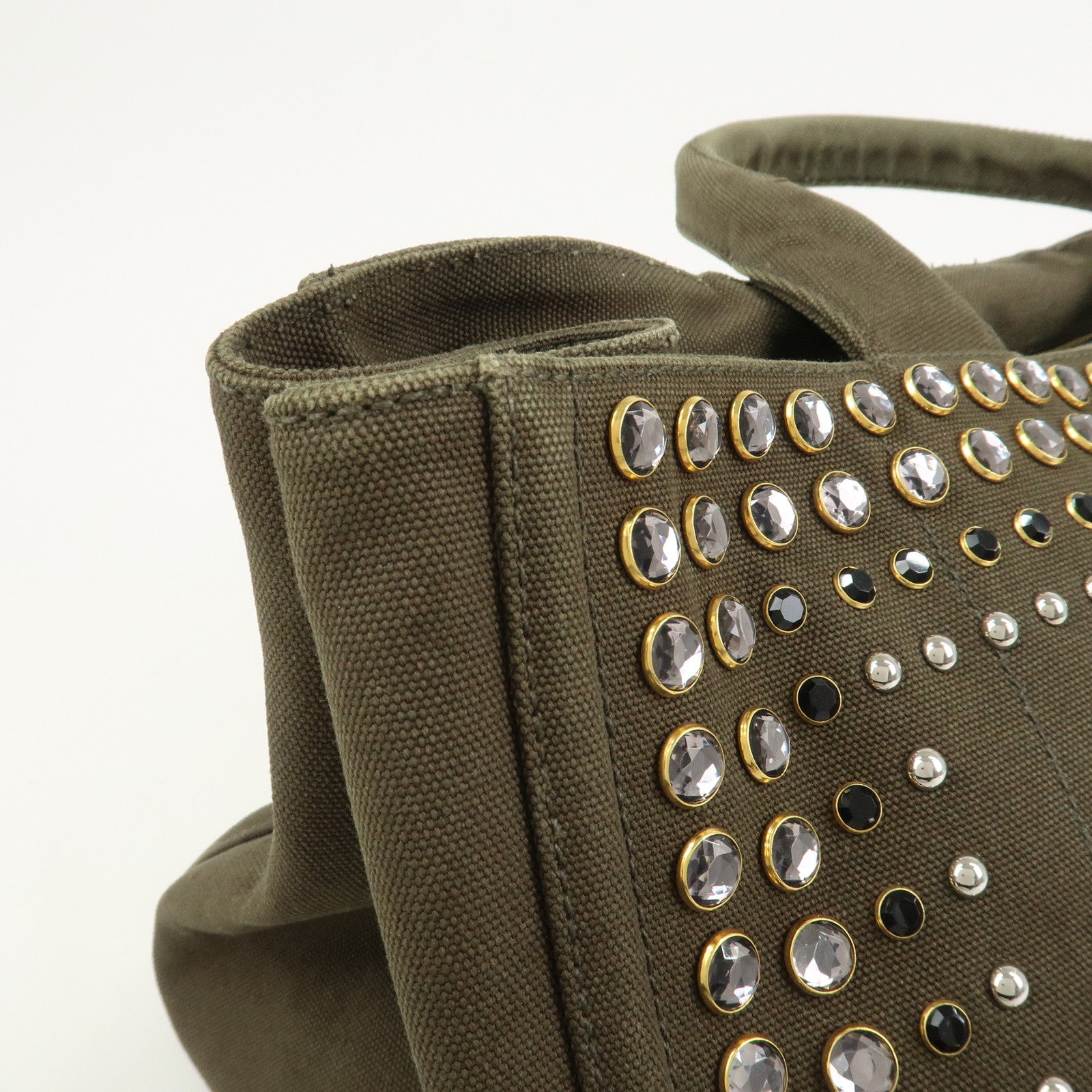 PRADA Triangle Logo Canapa Large Tote Hand Bag Bijou Khaki BN1872