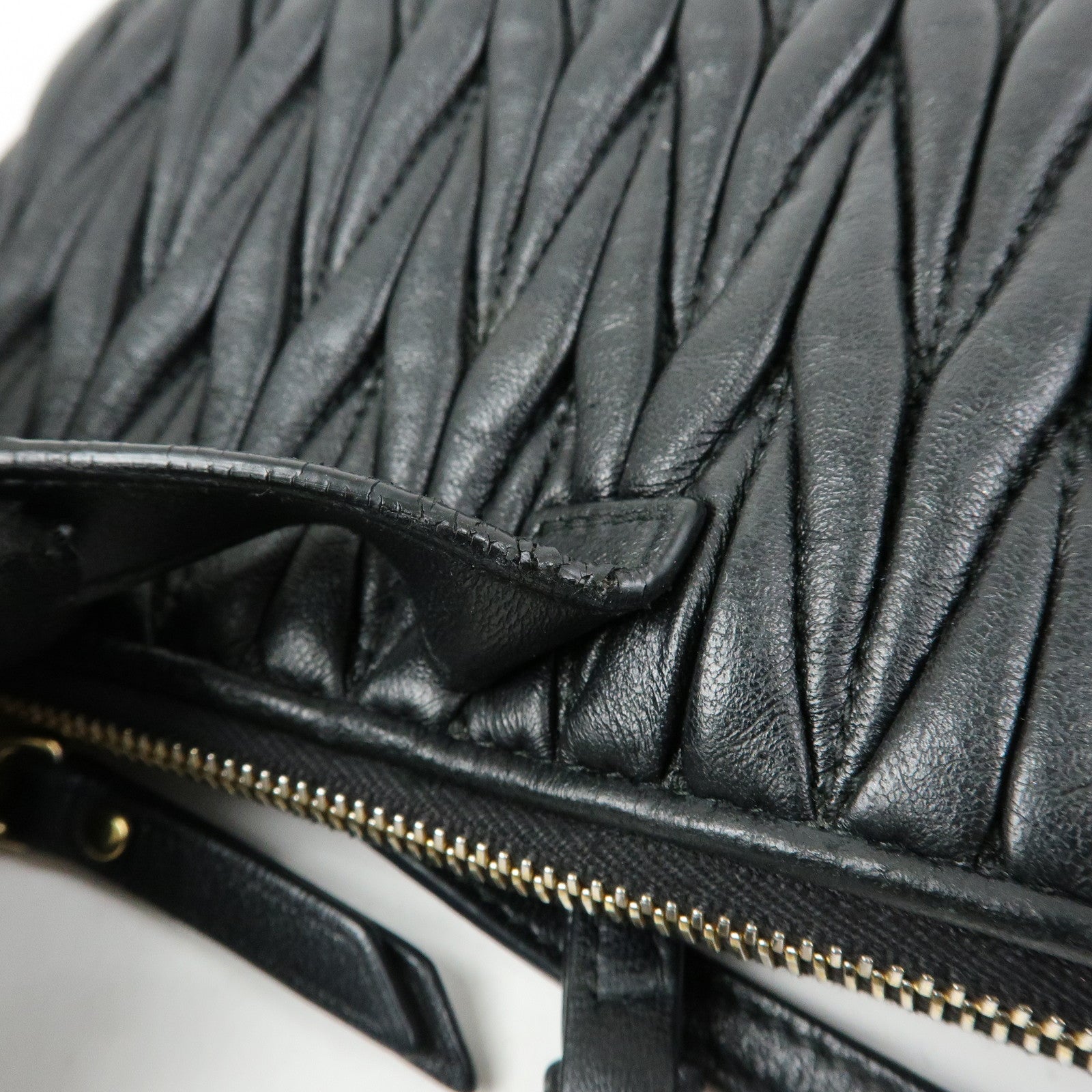MIU MIU Matelasse Leather Gathered Shoulder Bag Crossbody Bag Black