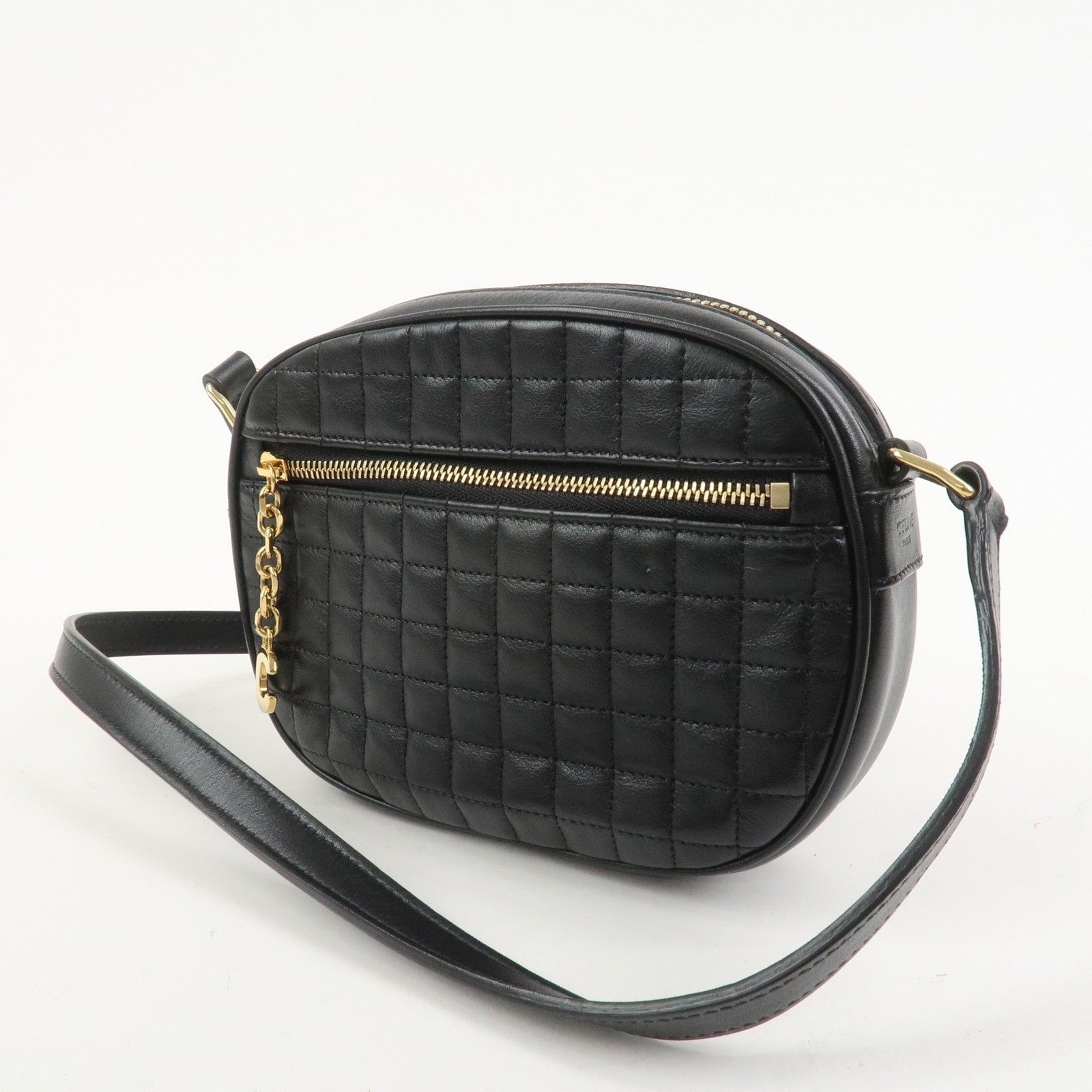 CELINE Calf Leather Shoulder Bag Crossbody Bag Black C Charm