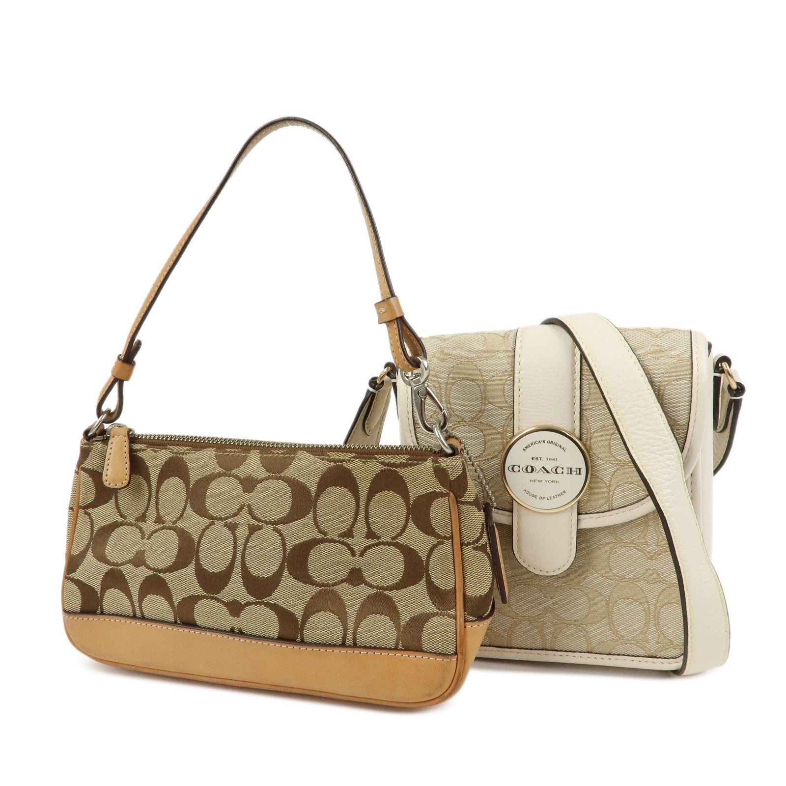 COACH Signature Set of 2 Mini Canvas Leather Shoulder Hand Bag