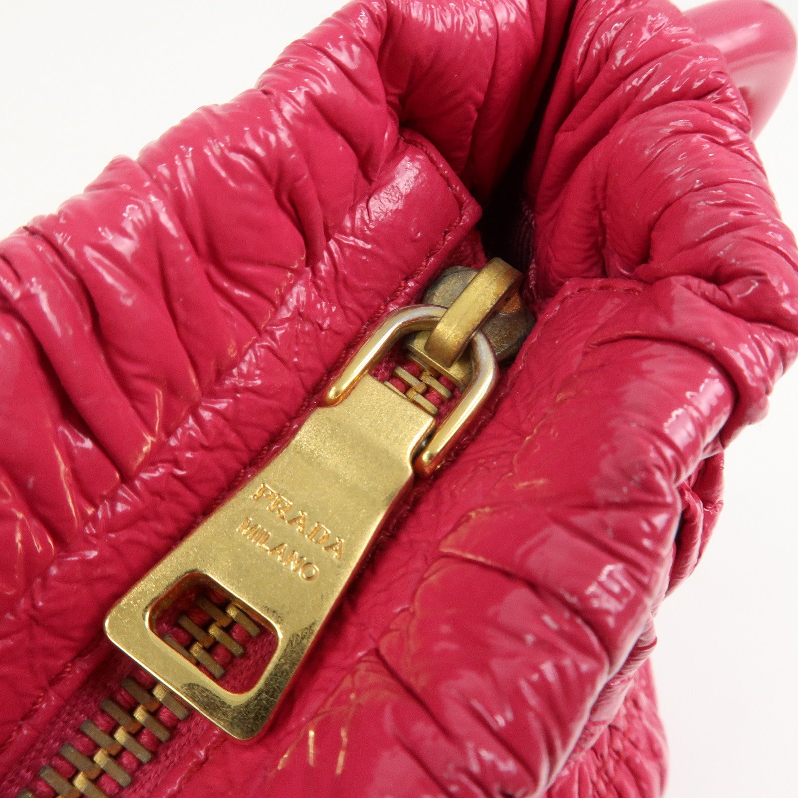 PRADA Logo Patent Leather Chain Shoulder Bag Hand Bag Pink BR4075