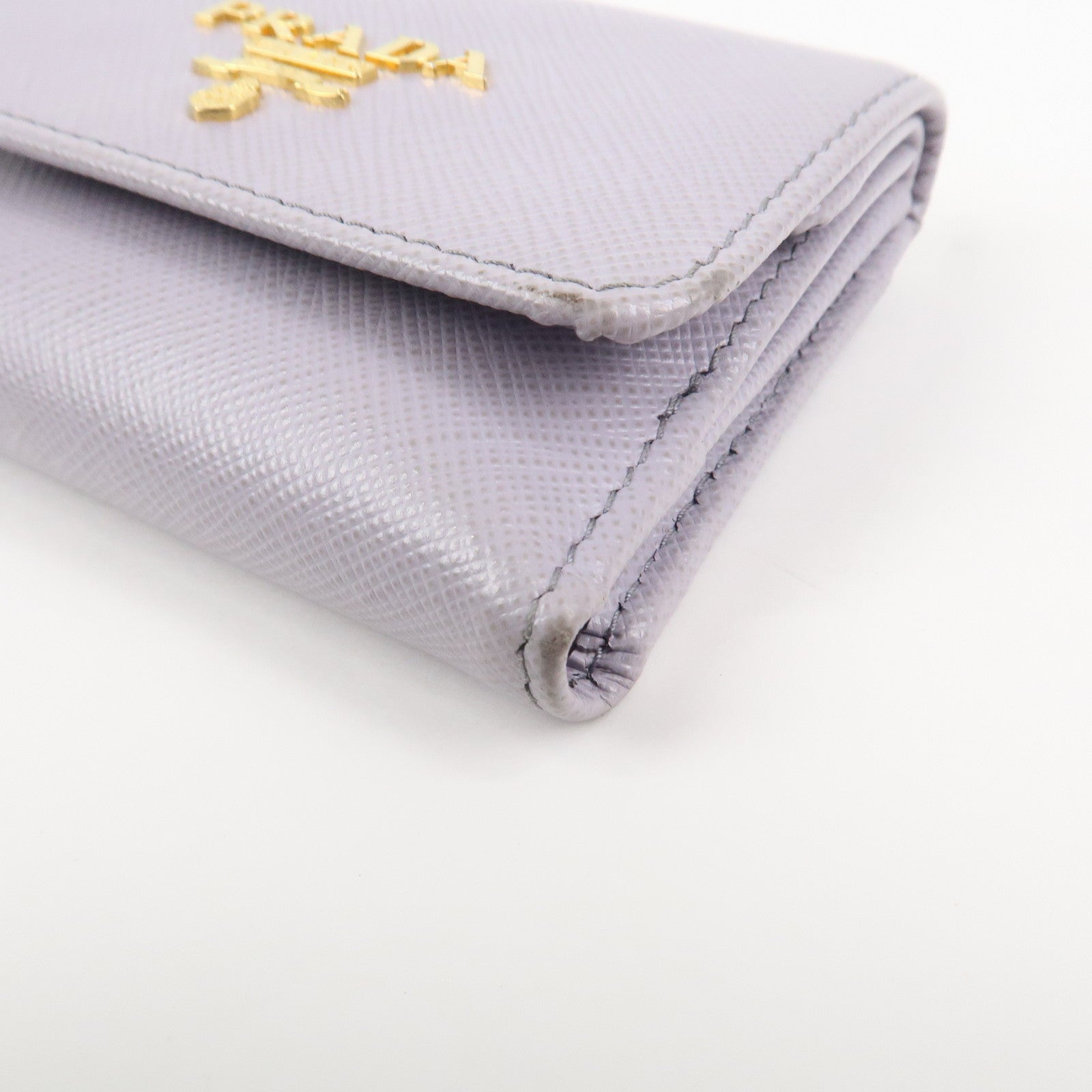 PRADA Saffiano Leather Tri-fold Compact Wallet Light Purple 1MH043