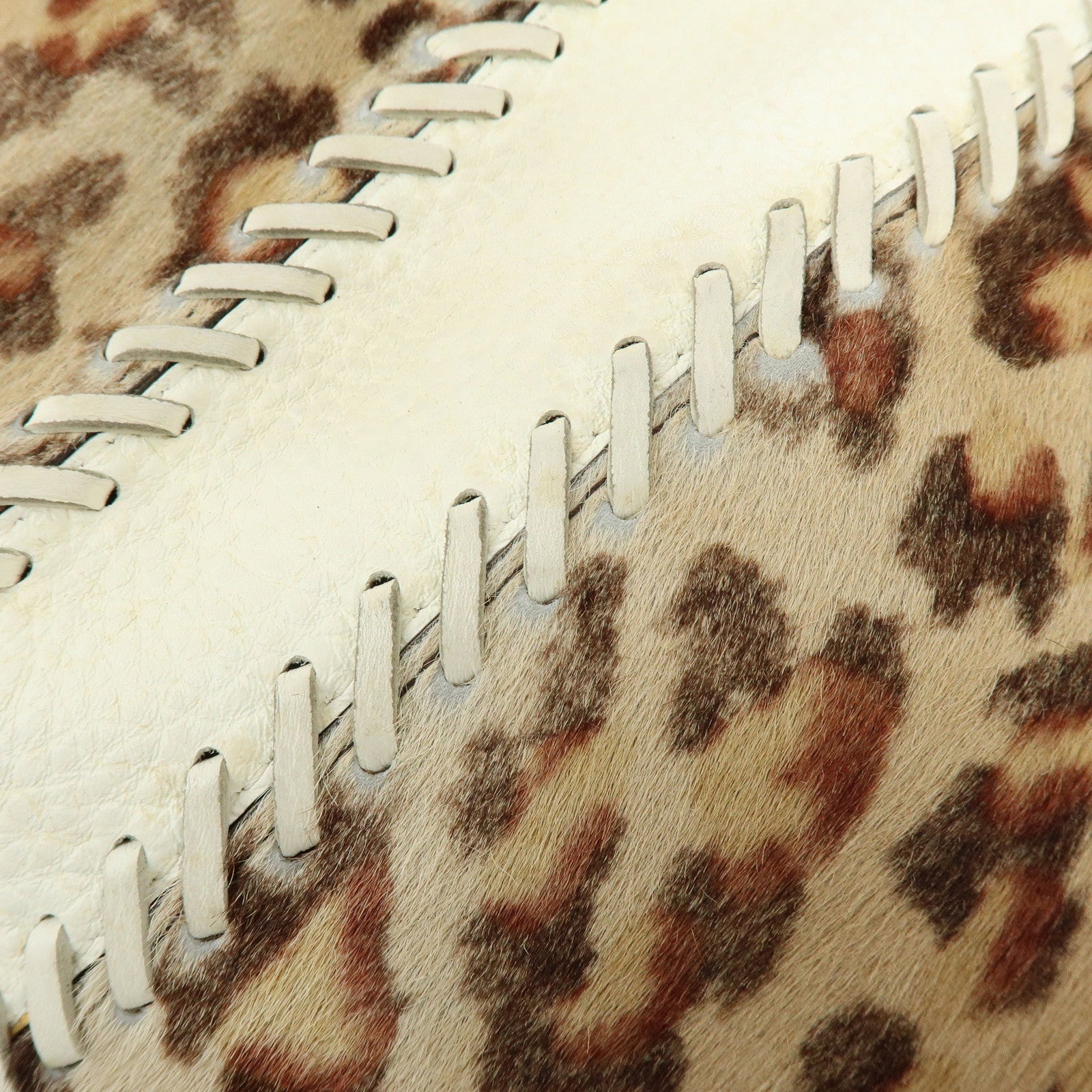 FENDI Unborn Calf Leather Tote Bag Leopard White Beige 8BR285