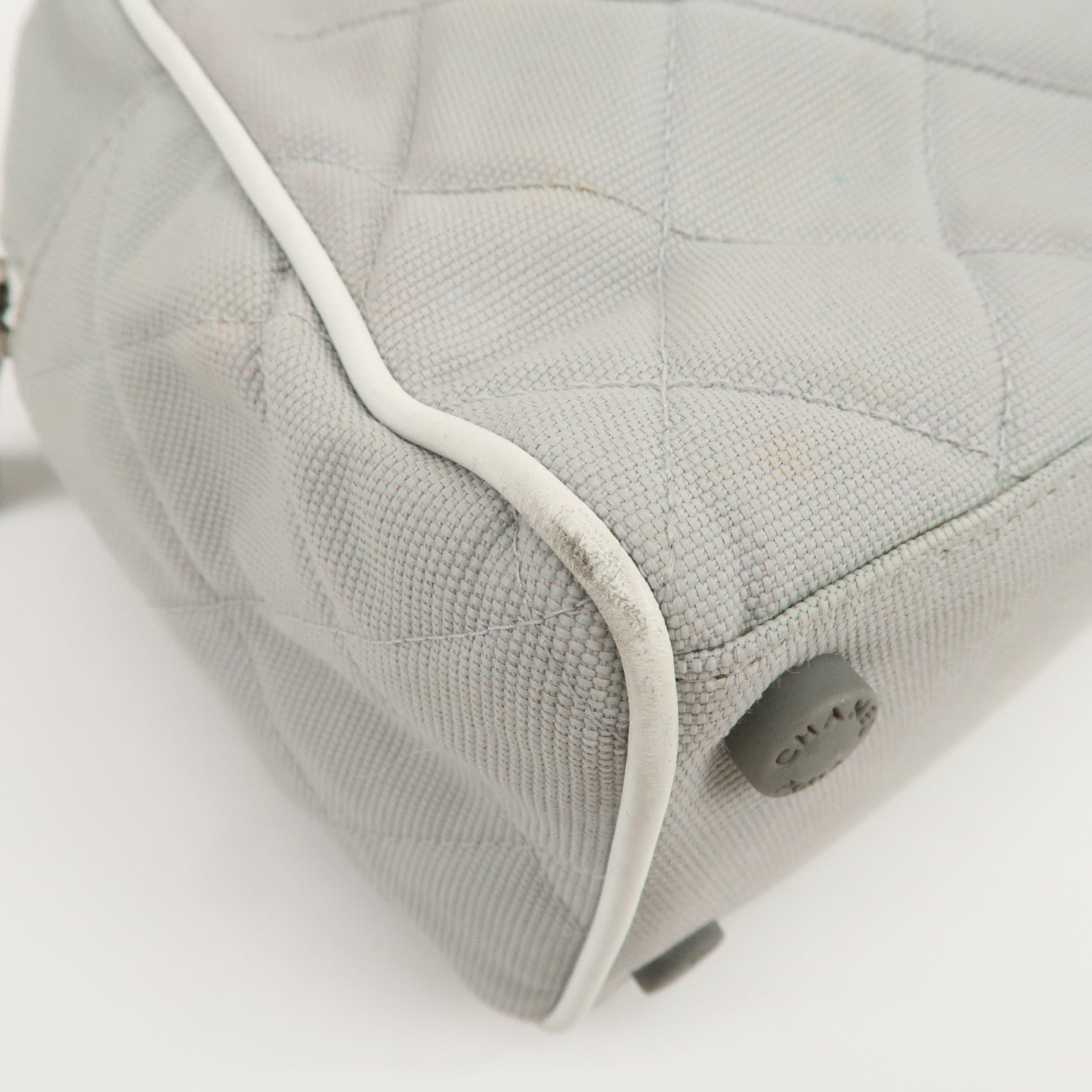 CHANEL Sport Line Canvas Leather Boston Bag Hand Bag Gray White