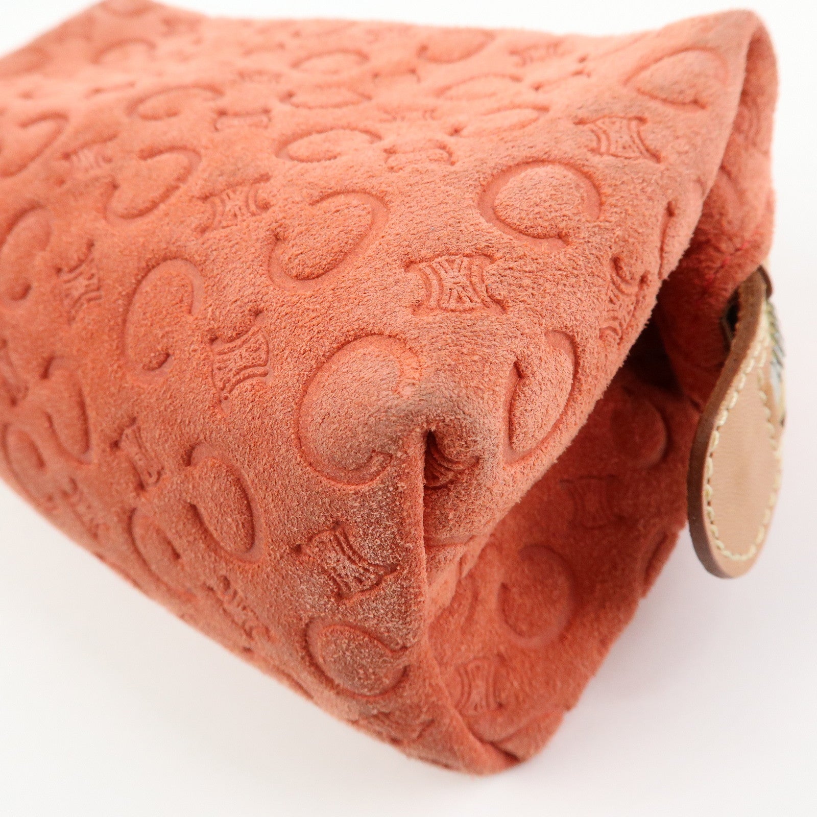 CELINE C Macadam Suede Leather Pouch Cosmetic Case Coral