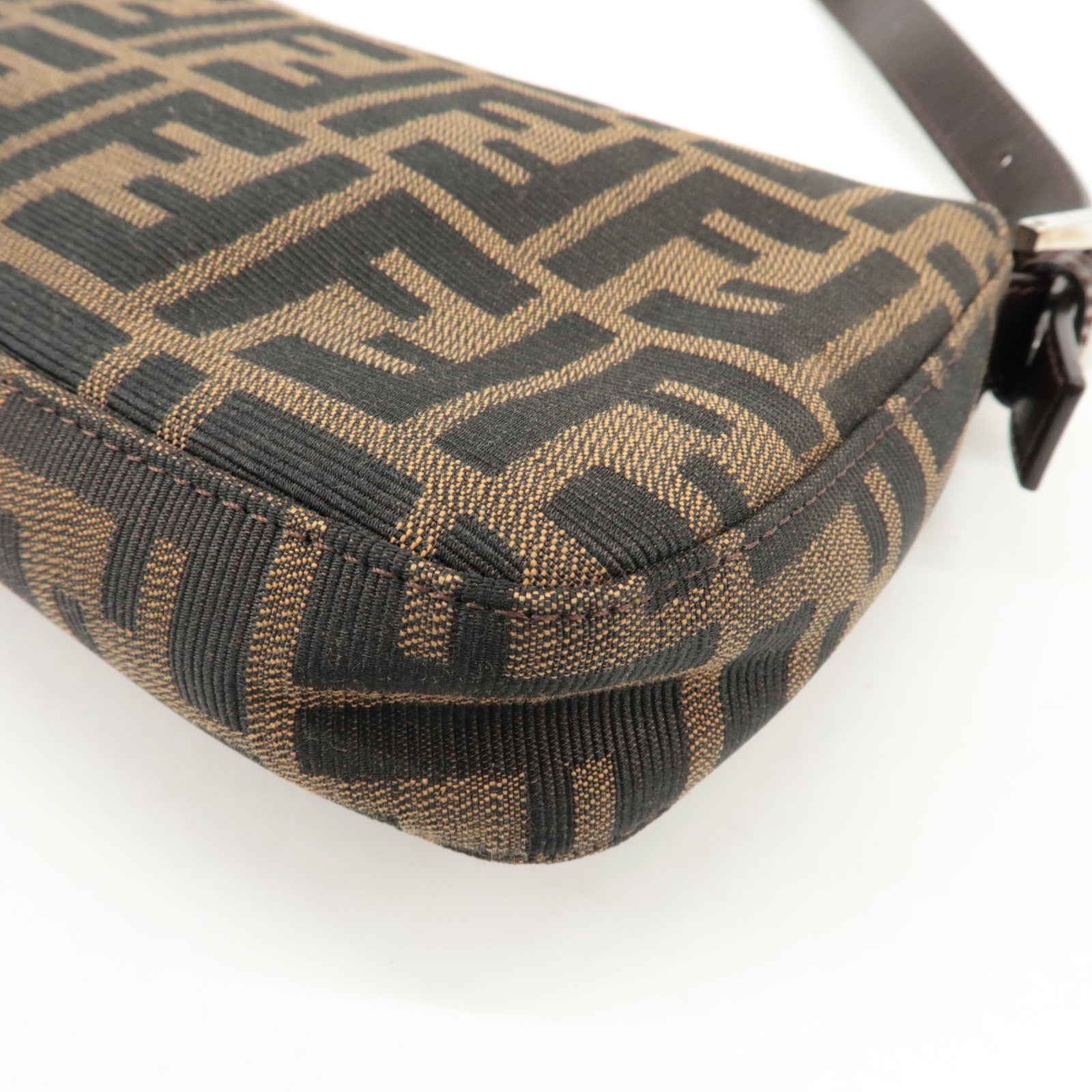 FENDI Mamma Baguette Zucca Canvas Shoulder Bag Black Brown 26421 Used