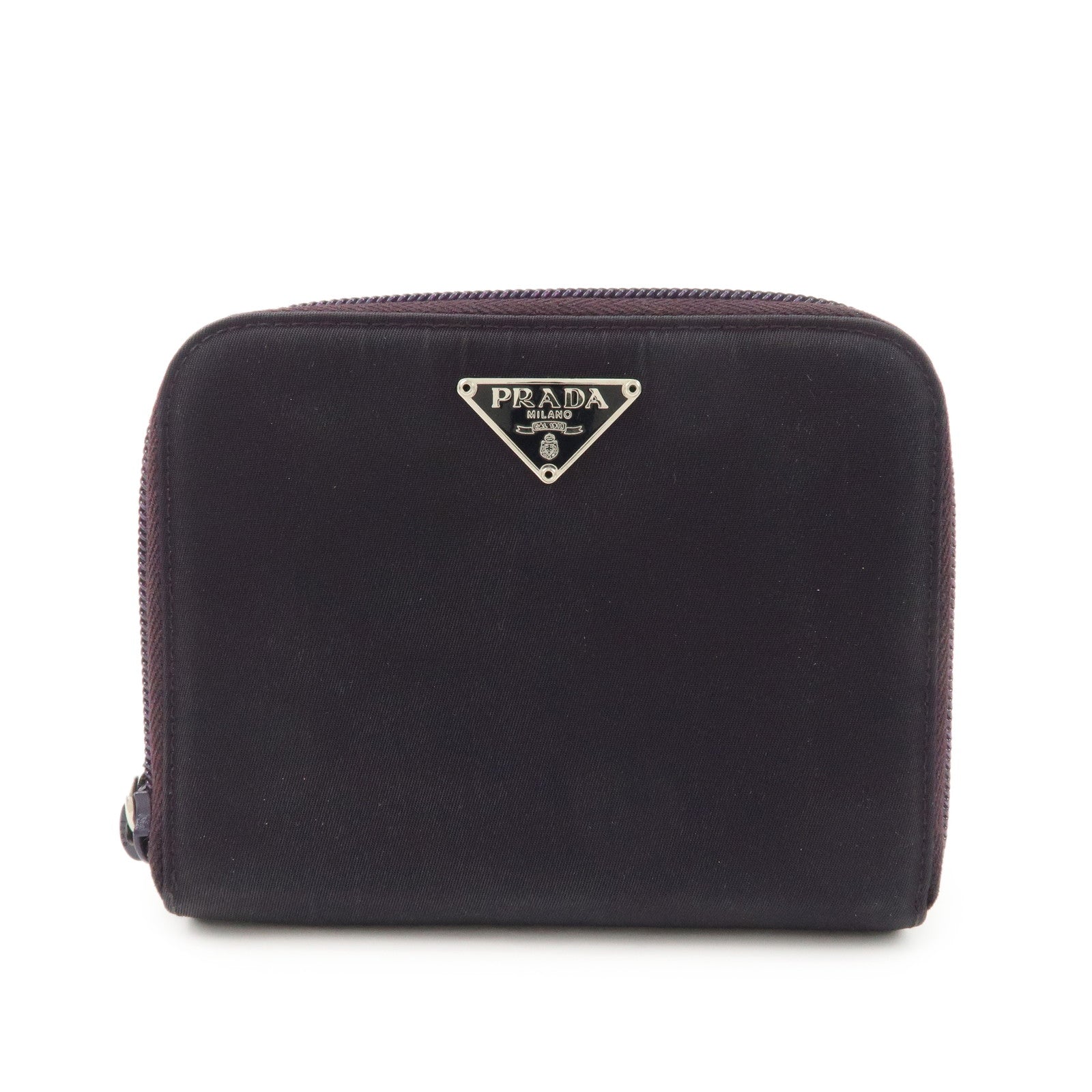 PRADA Nylon Bi-fold Round Zippy Compact Wallet Black