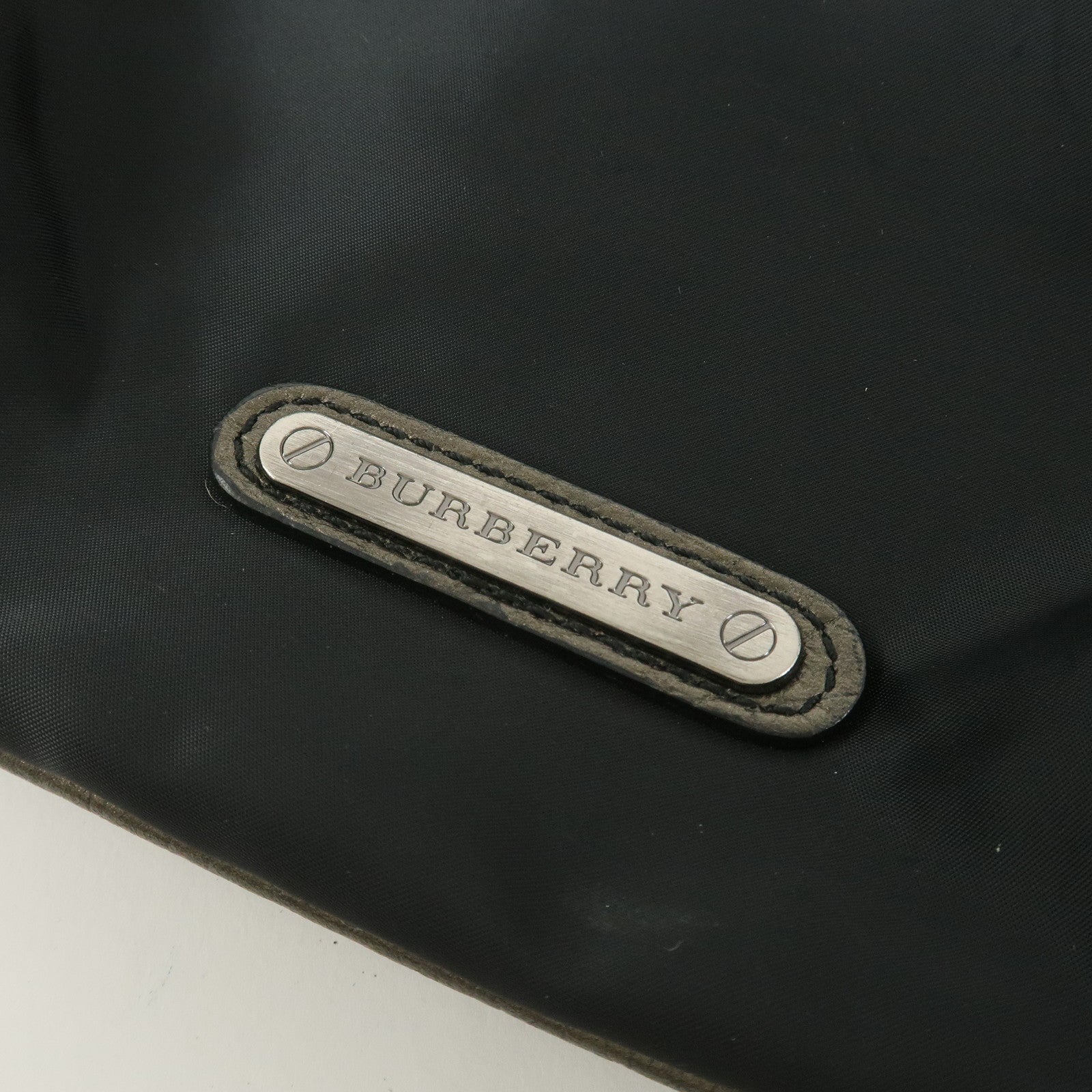 BURBERRY Nylon Leather Shoulder Crossbody Bag Black Metallic Gray
