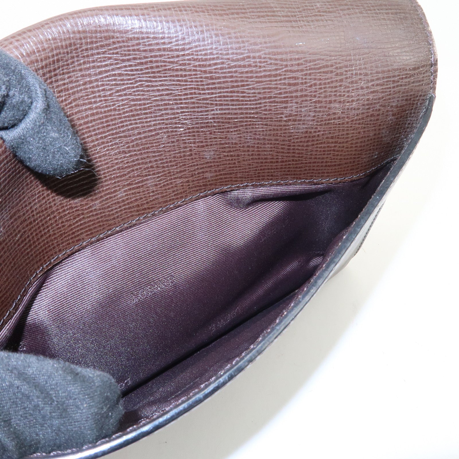 LOEWE Leather Clutch Bag Brown Silver HDW