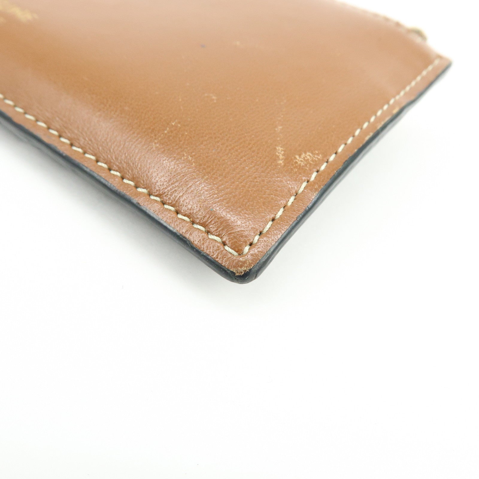 CELINE Triomphe Leather PVC Canvas Card Fragment Case Black Brown