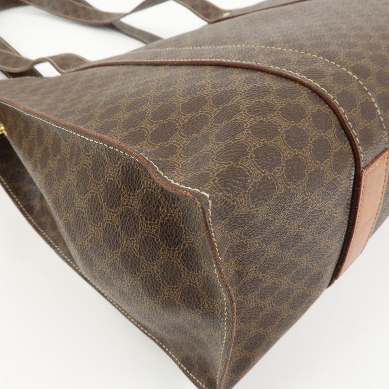 CELINE Macadam PVC Coating Canvas Leather Tote Bag Brown