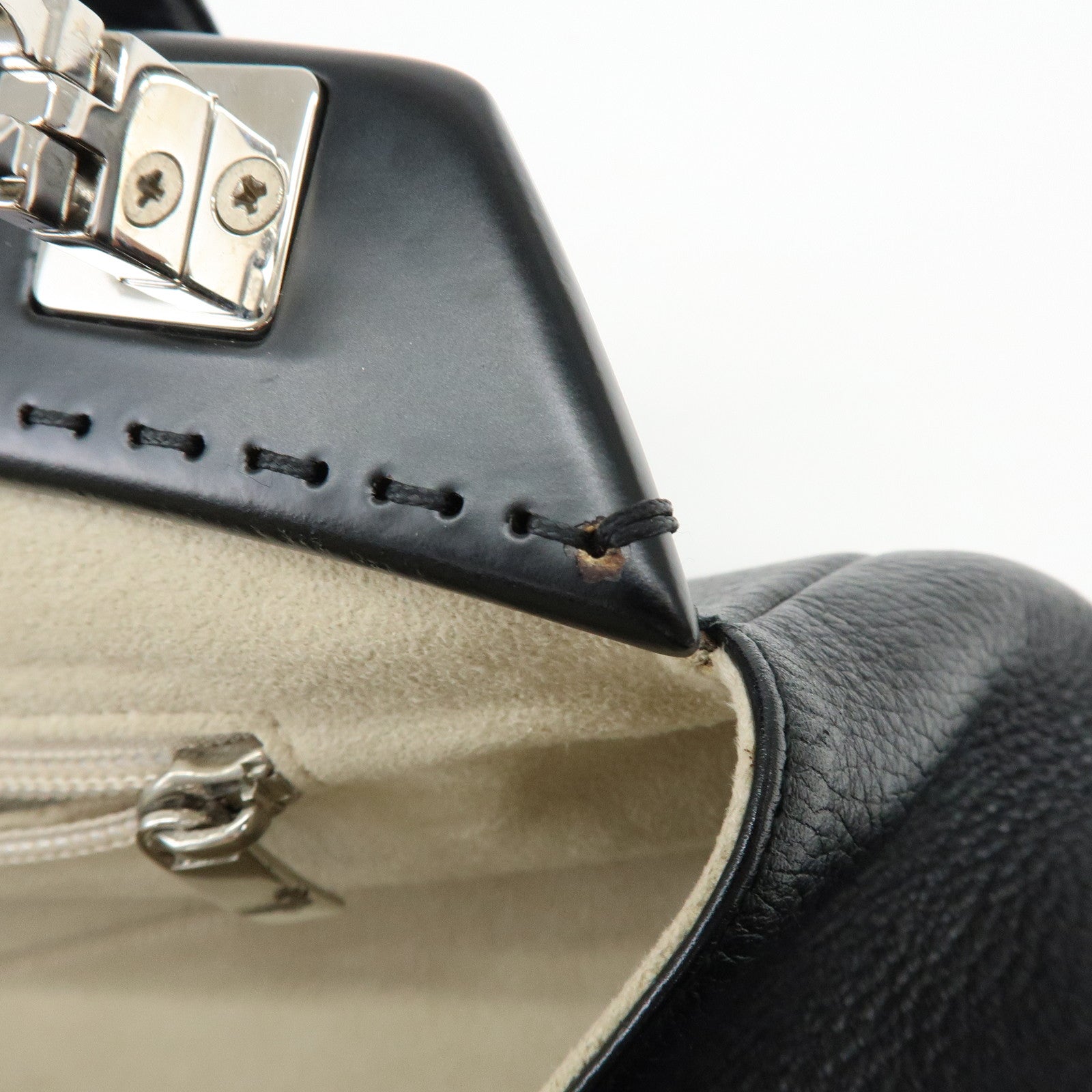 Ferragamo Gancini Leather Hand Bag Shoulder Bag Black