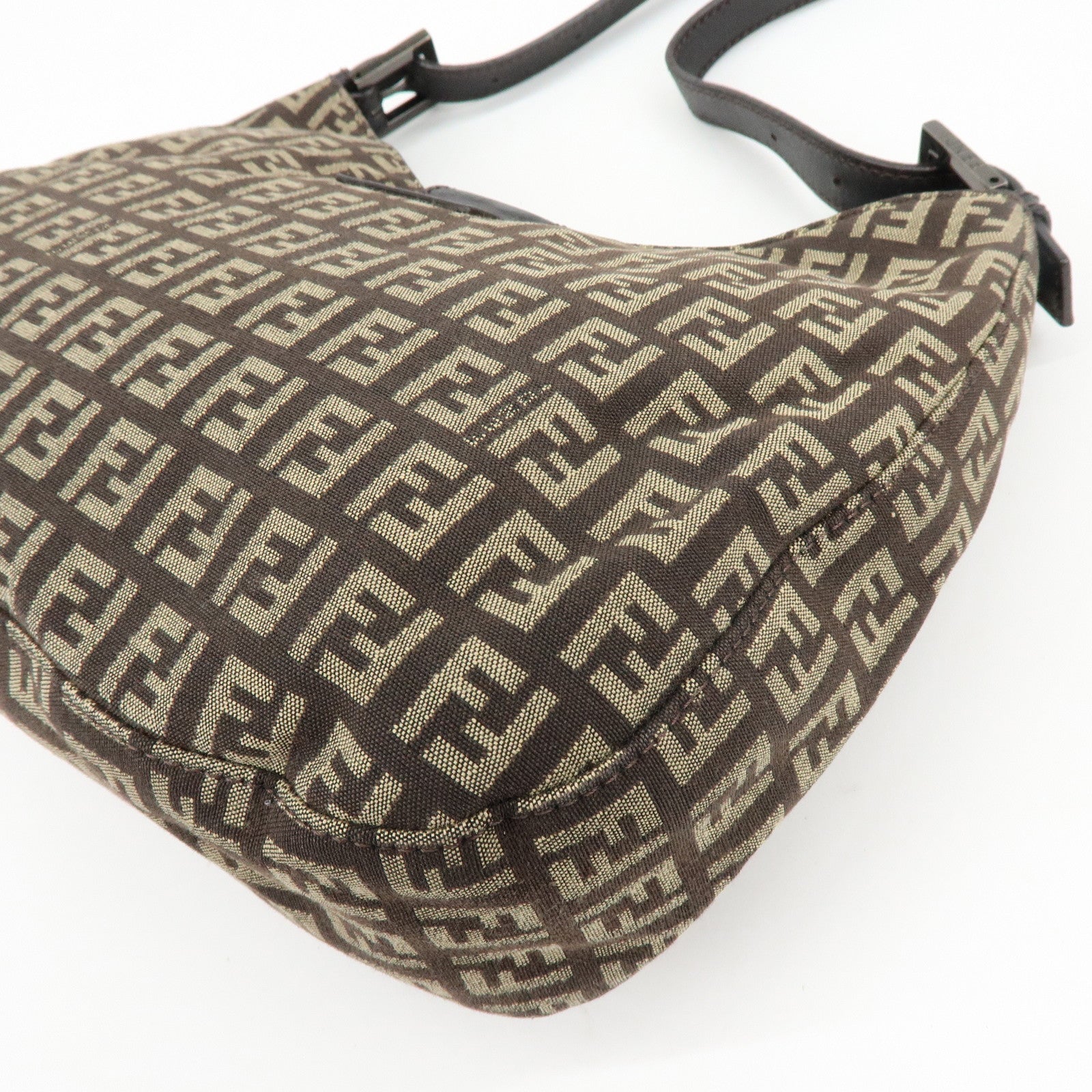FENDI Zucchino Canvas Leather Shoulder Bag Brown 8BR036