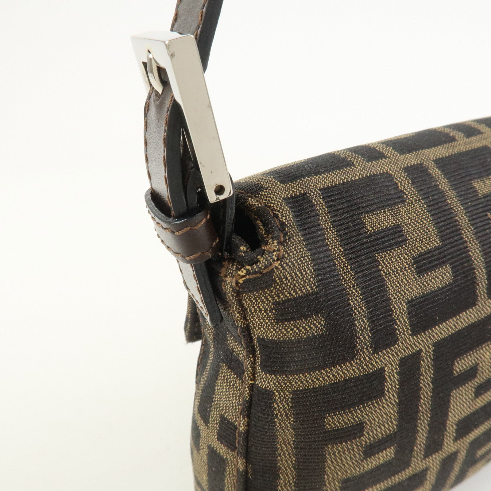 FENDI Mamma Baguette Canvas Leather Shoulder Bag Brown 26424