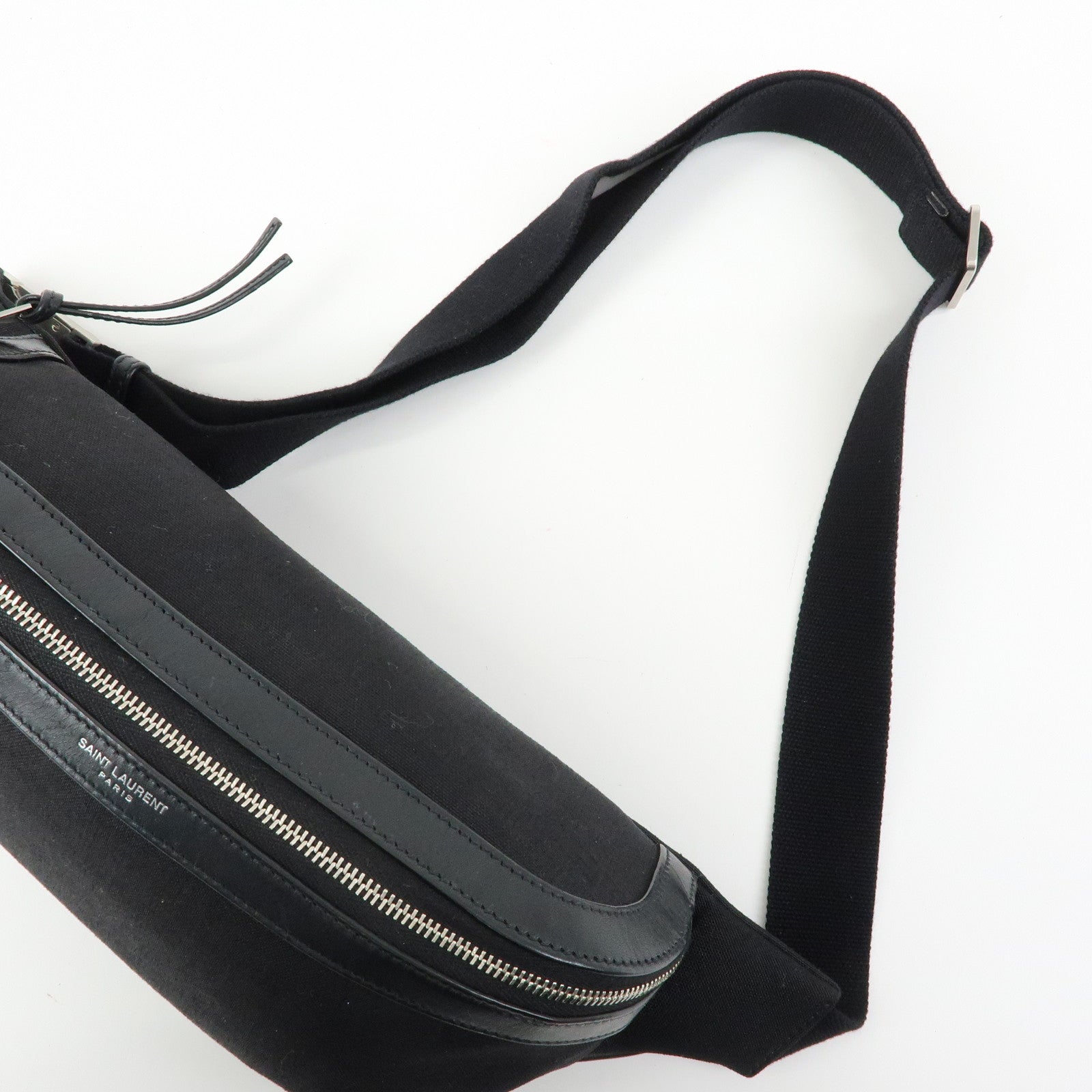 SAINT LAURENT PARIS Canvas Leather Waist Bag Body Bag Black 557831