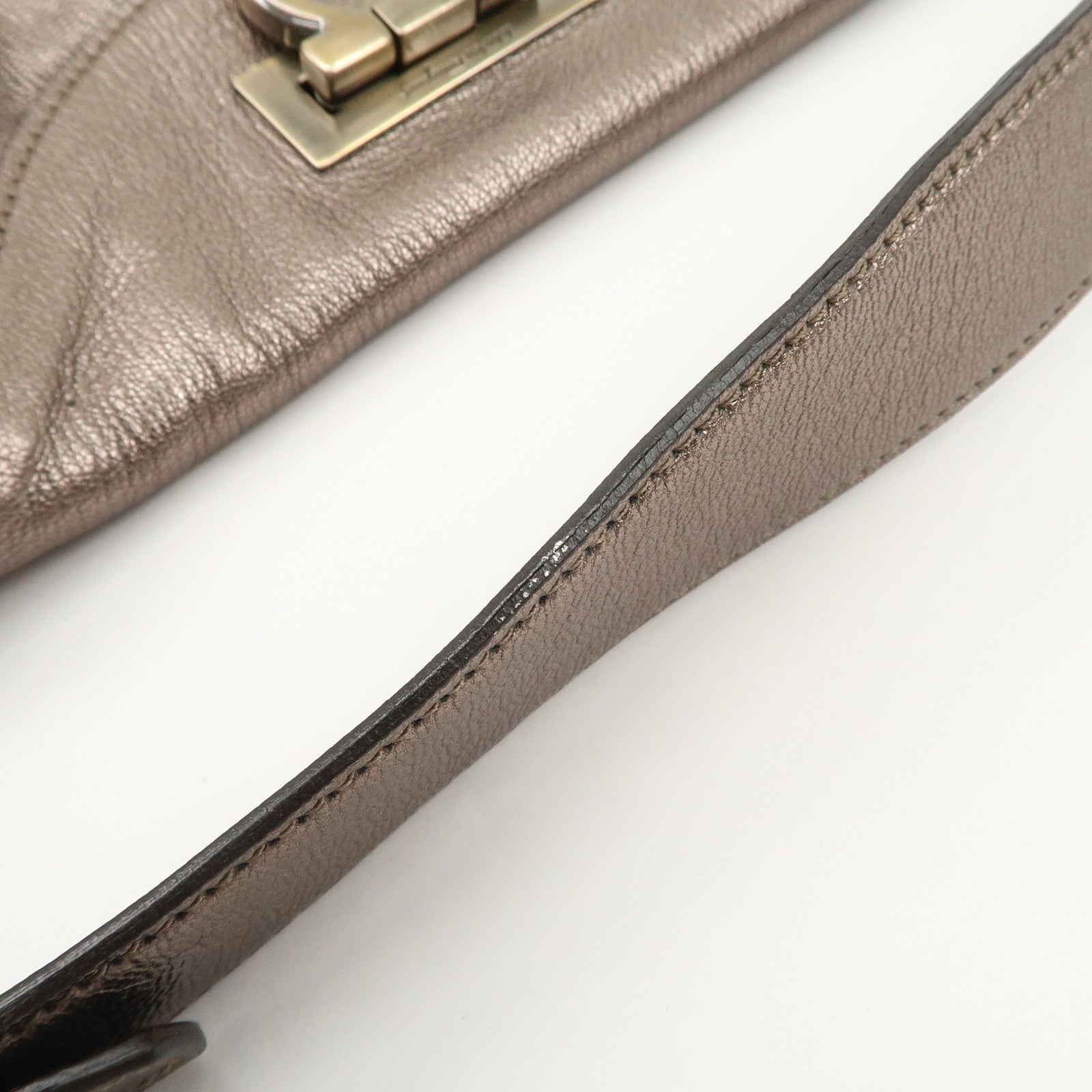 Ferragamo Gancini Leather Shoulder Bag Hand Bag Metallic Gray