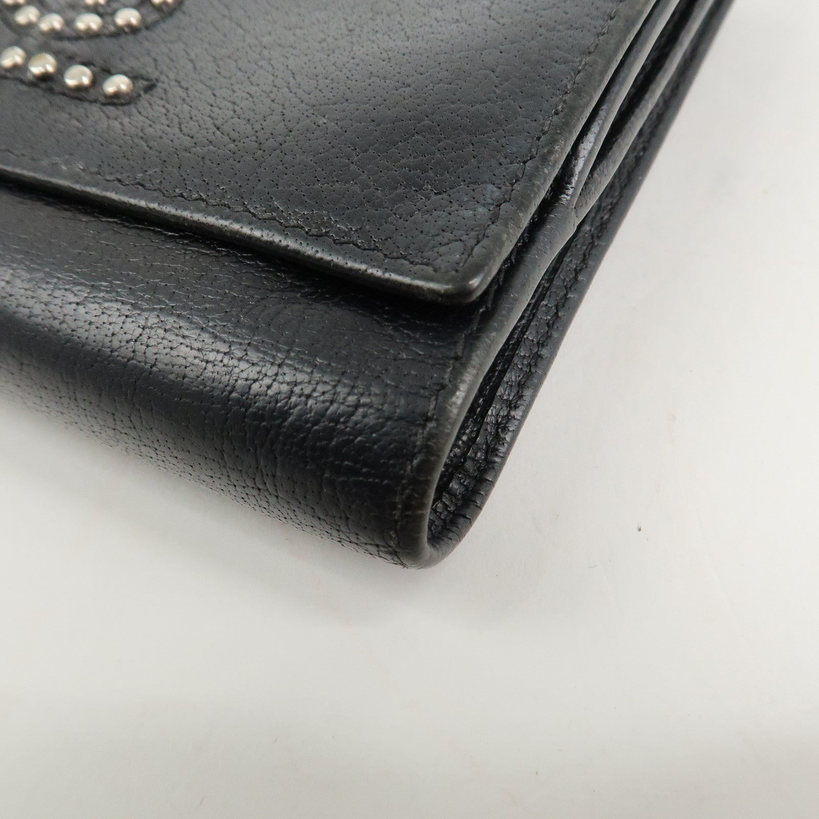 SAINT LAURENT Studs Leather Bi-fold Compact Wallet Black Used
