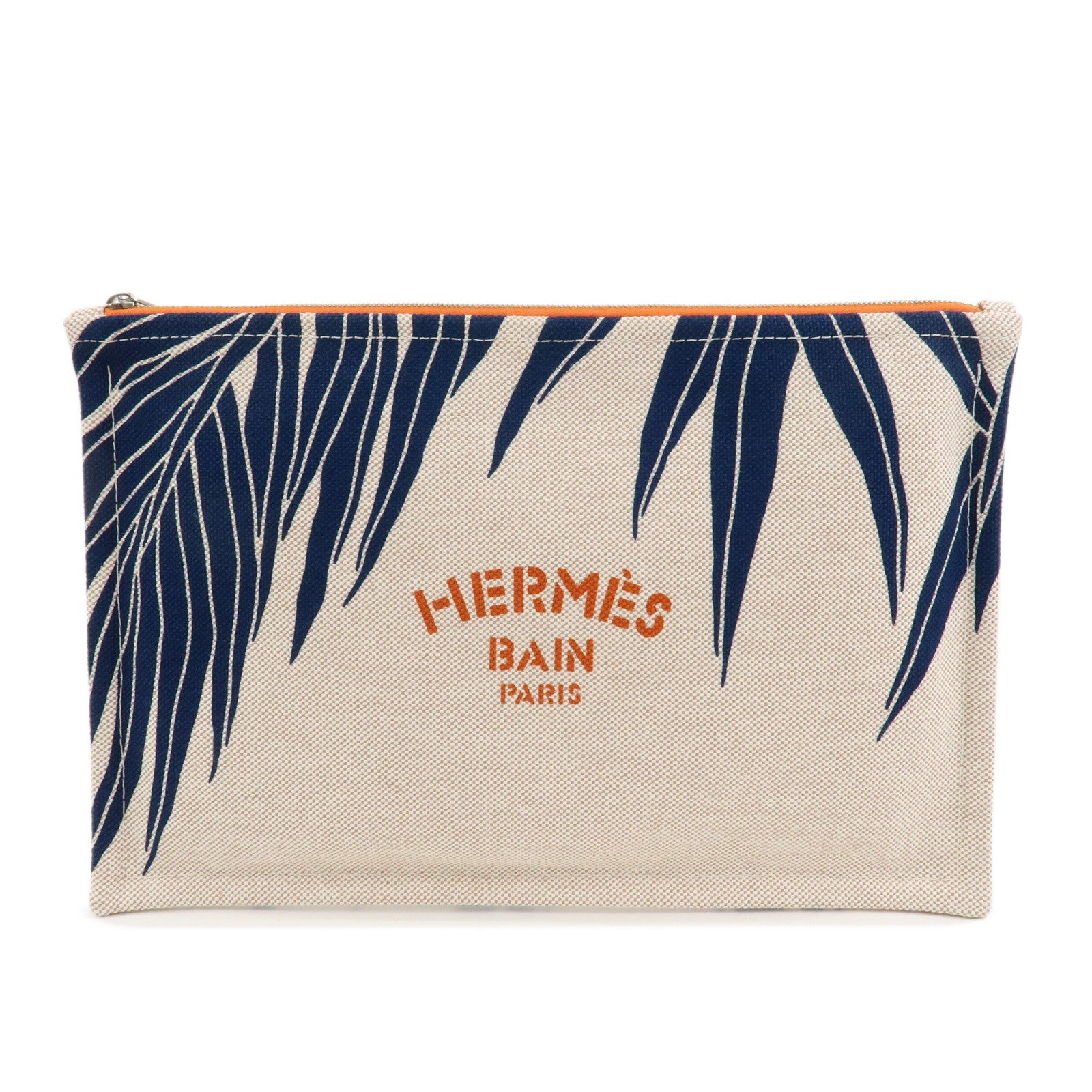 HERMES Yachting GM Canvas Flat Pouch Cosmetic Pouch Clutch Bag