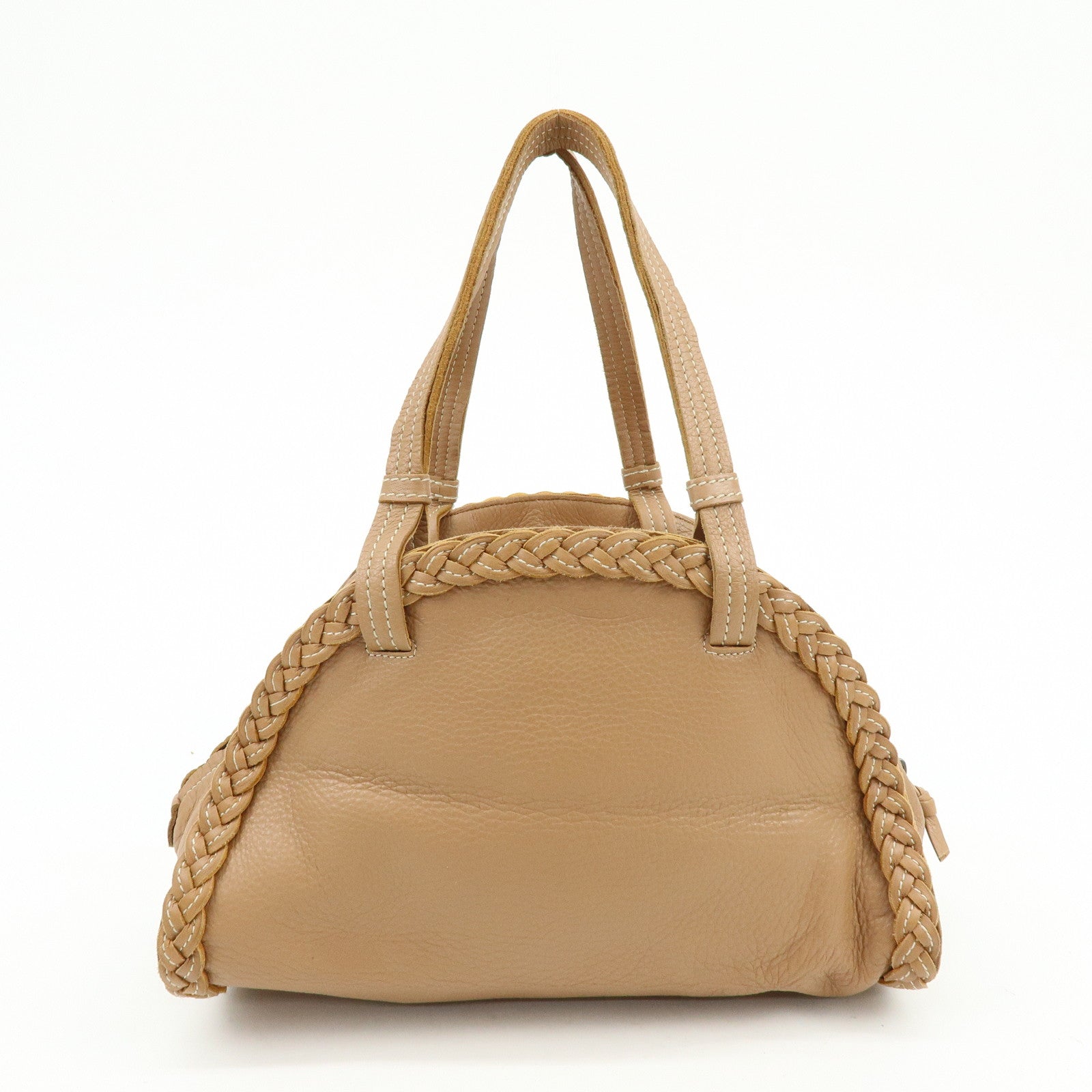 BOTTEGA VENETA Calf Leather Boston Bag Hand Bag Brown