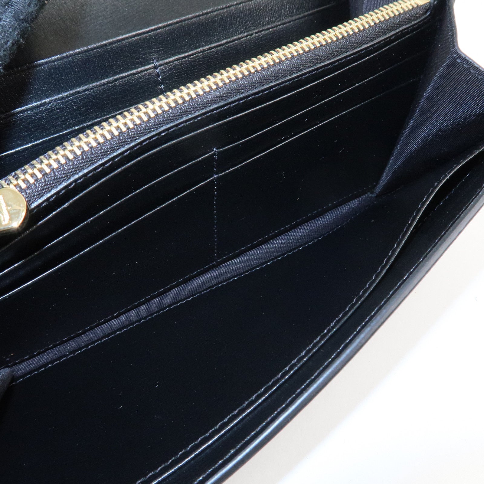 Ferragamo Vara Ribbon Leather Bifold Wallet Black Gold HDW Used