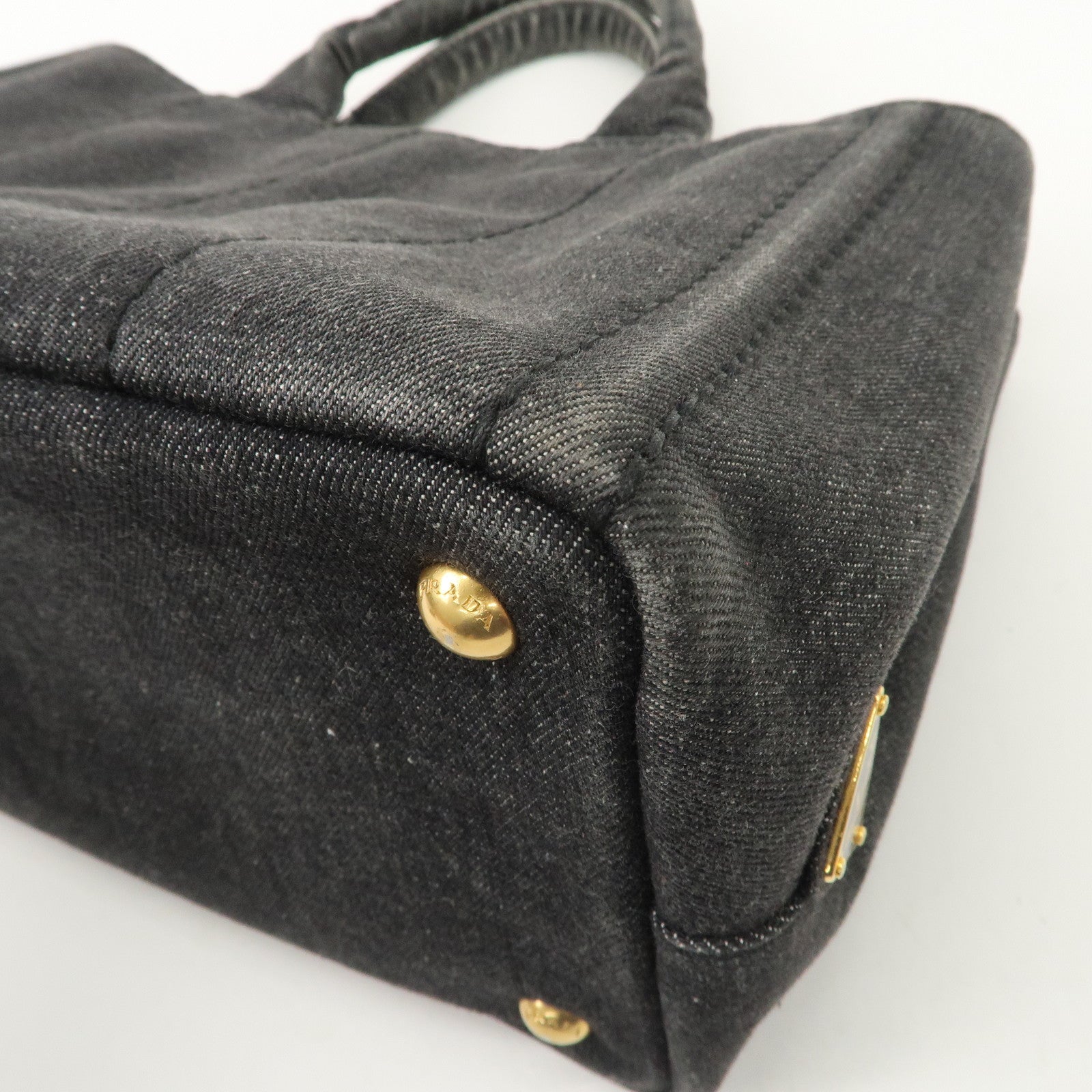 PRADA Logo Canapa Mini Denim 2Way Tote Bag Gray Gold HDW 1BG439 Used