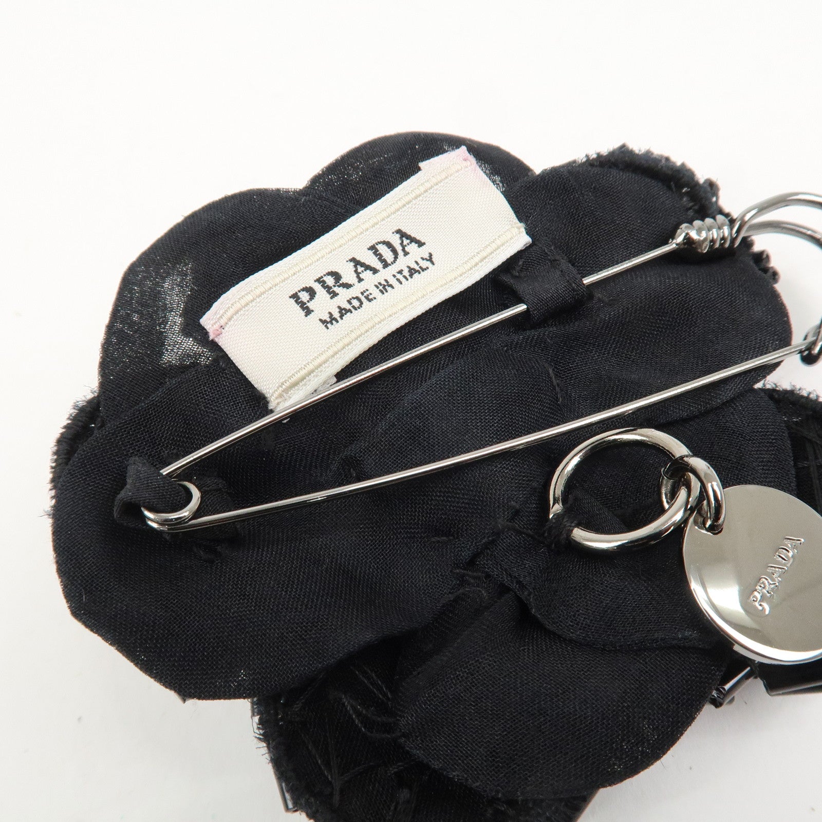 PRADA Beads Organdy Brooch Flower Silver HDW Black P7428R