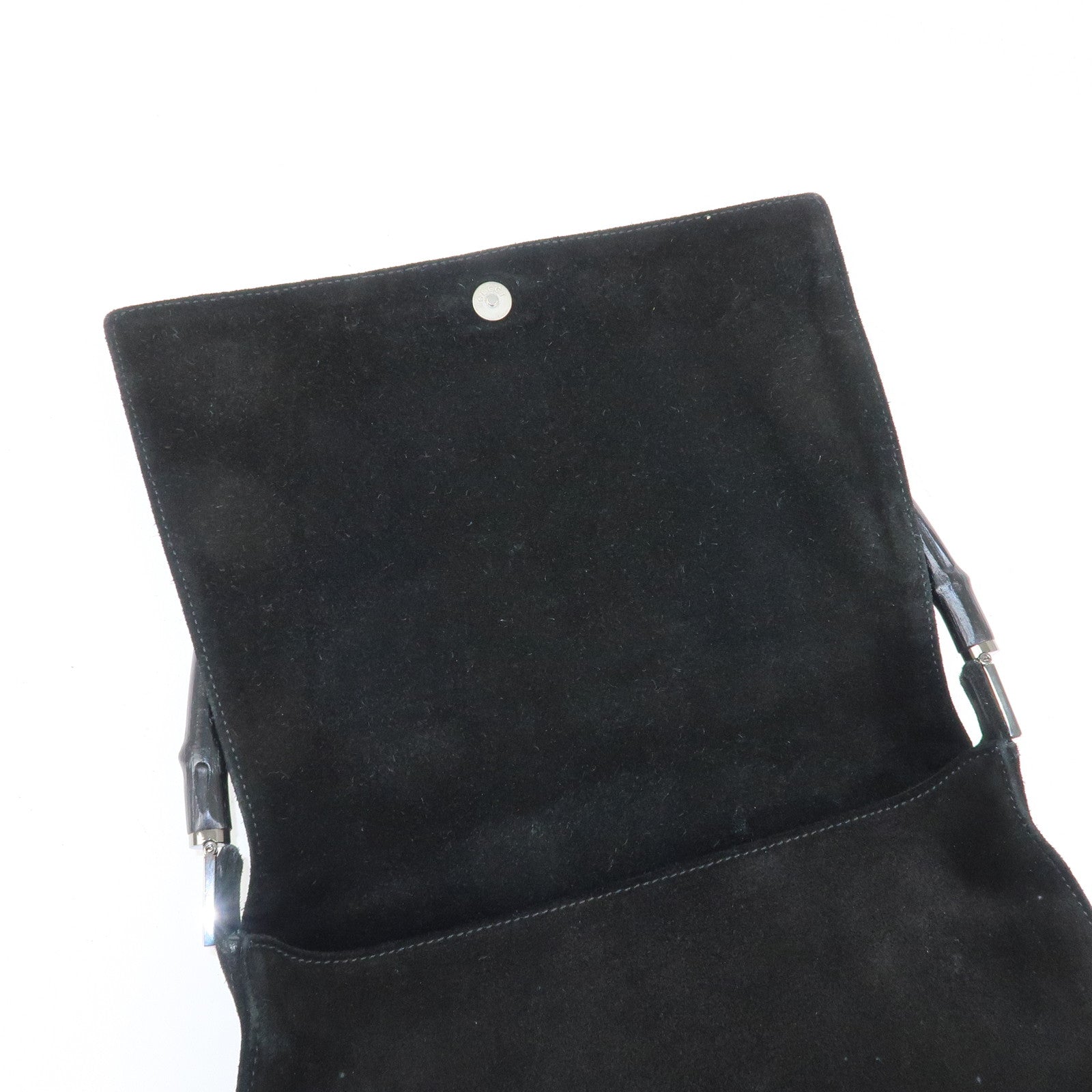 GUCCI Bamboo Suede Shoulder Bag Hand Bag Black 001・3239