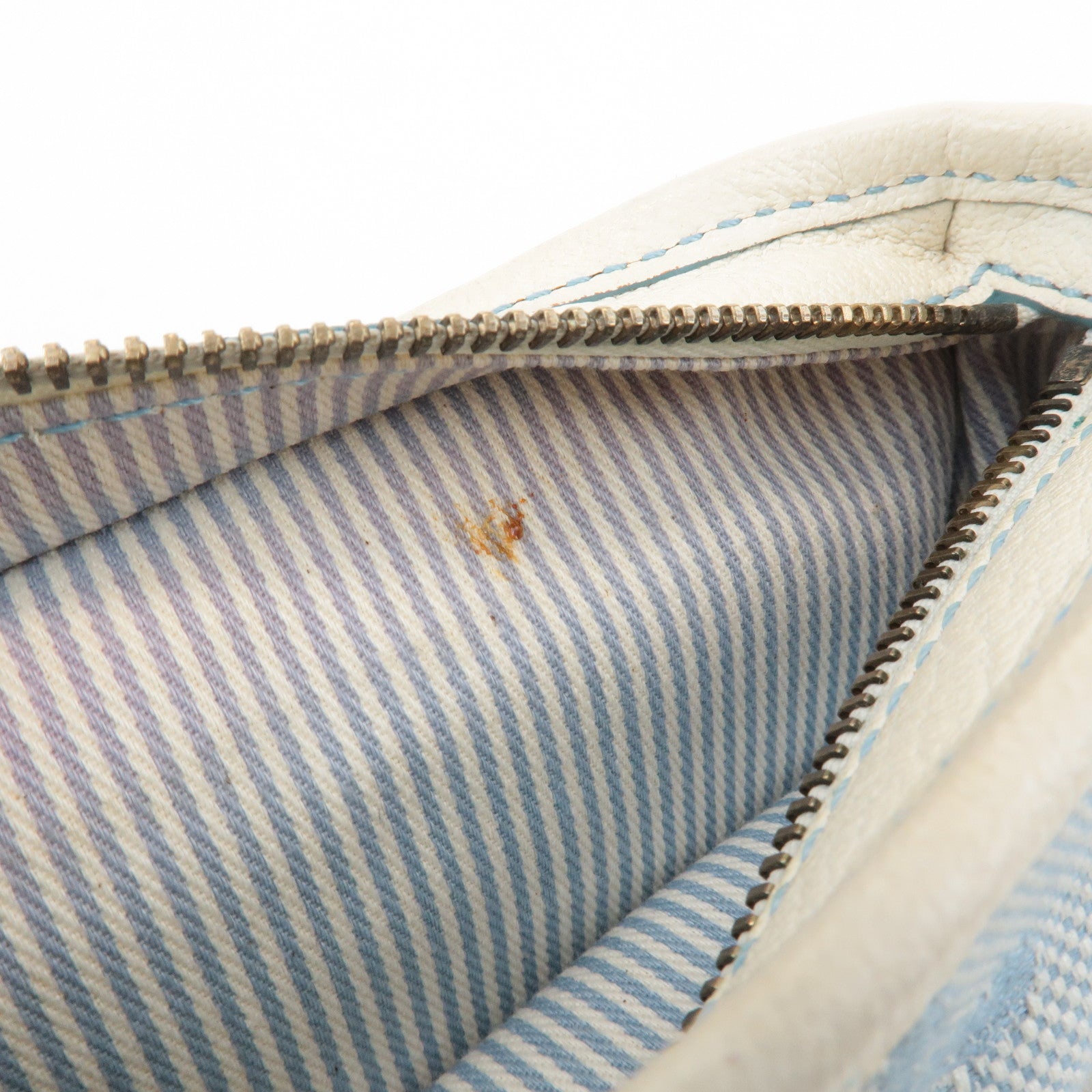 CELINE Canvas Leather Shoulder Bag Hand Bag Blue Ivory Used