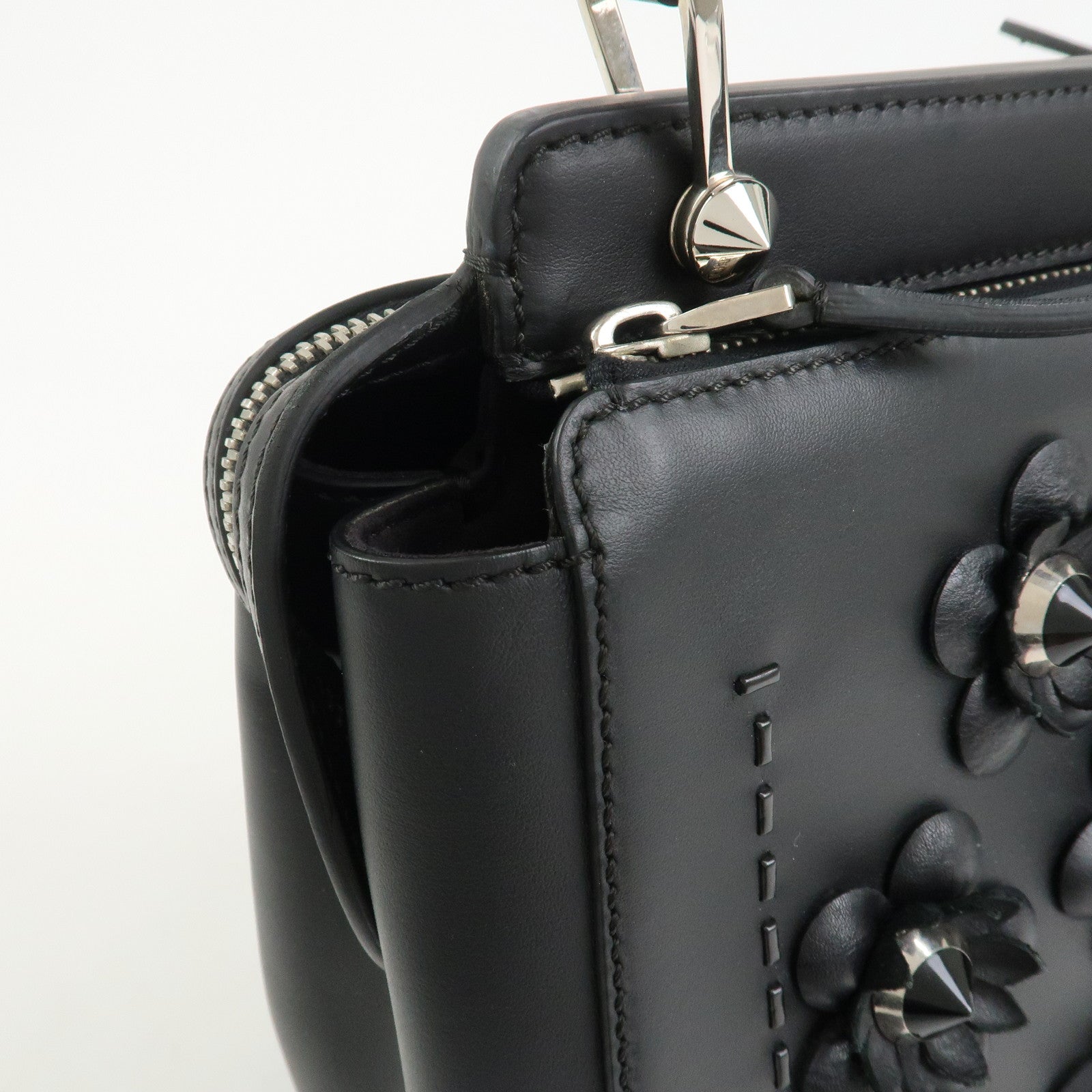 FENDI Dotcom Leather 2WAY Bag Hand Bag Shoulder Bag Black 8BN293