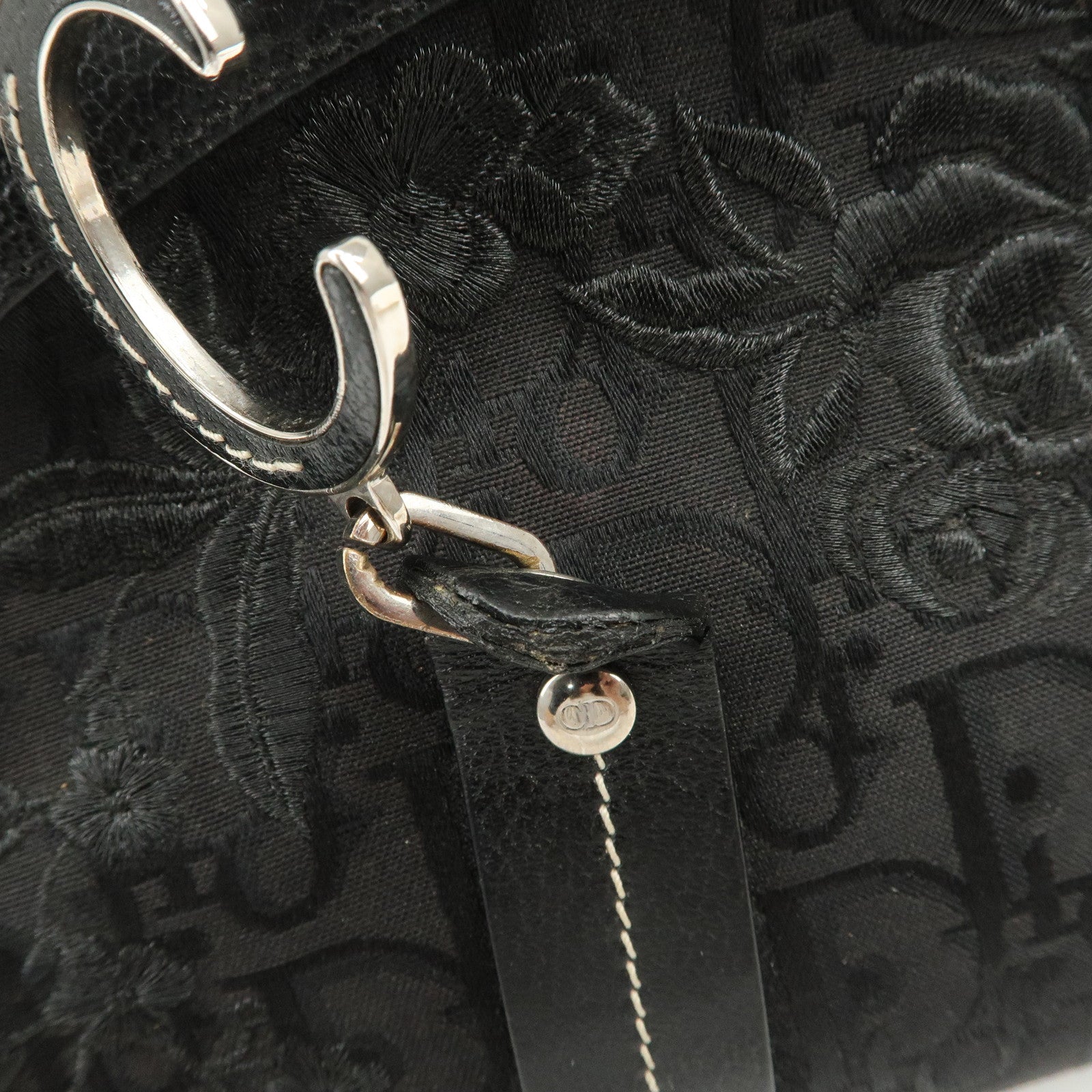Christian Dior Trotter CD Logo Canvas Leather Hand Bag Black