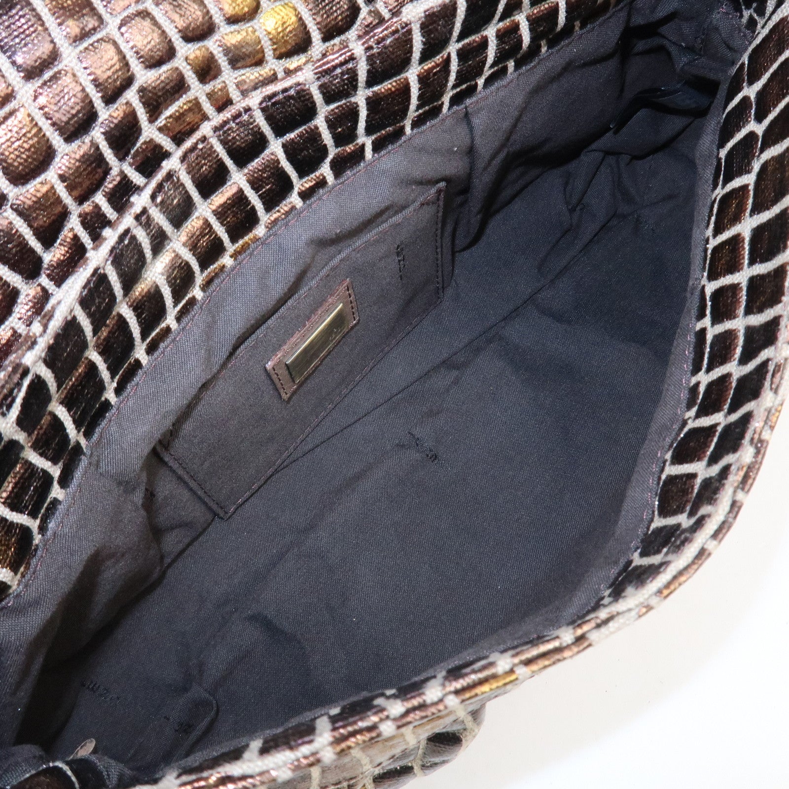 FENDI Canvas Leather Shoulder Bag Hand Bag Metallic Brown 8BR445
