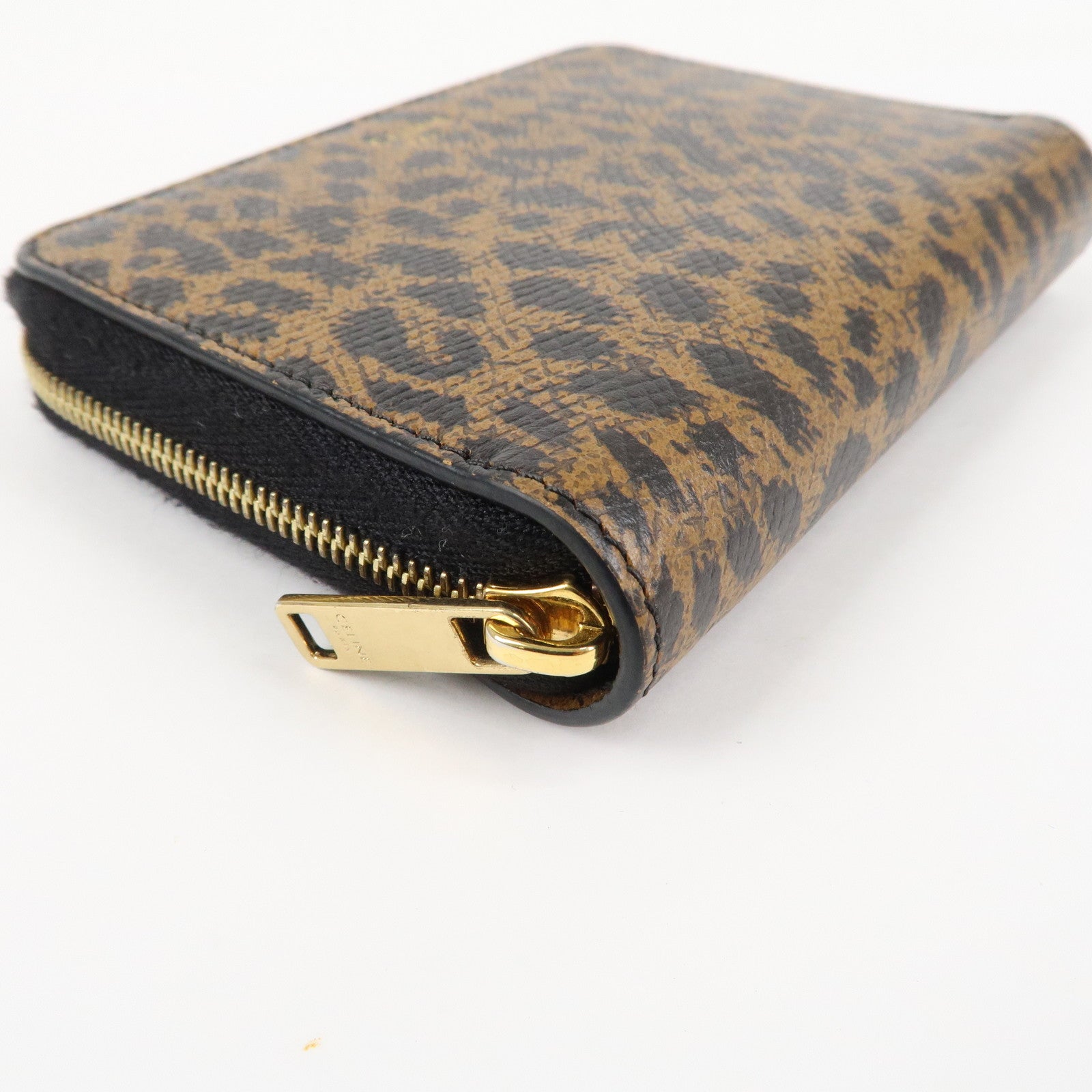 CELINE Leather Round Zippy Compact Wallet Brown Used