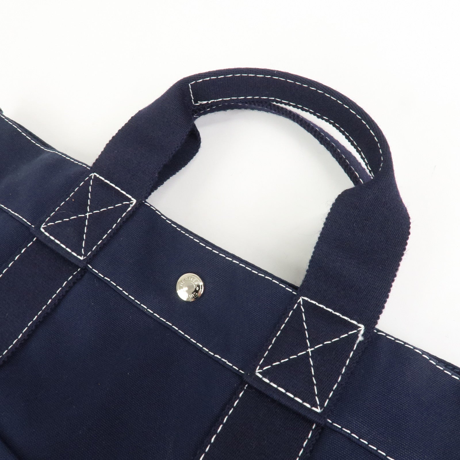 HERMES Deauville MM Cotton Tote Bag Hand Bag Navy
