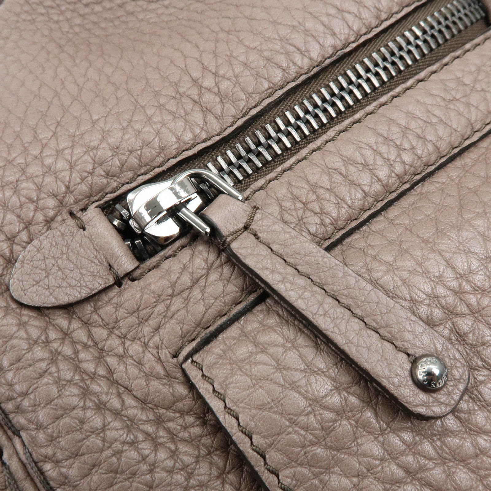 TOD'S Logo Leather Tote Bag Hand Bag Shoulder Bag Greige