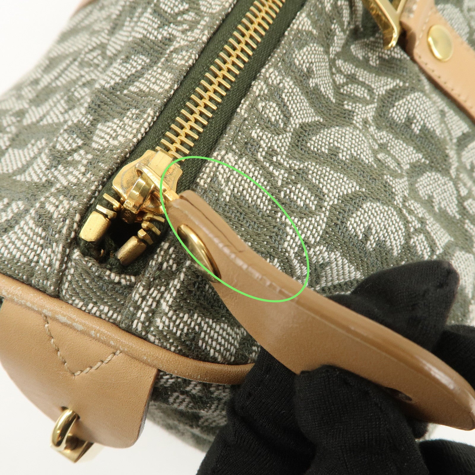 Christian Dior Trotter Canvas Leather Boston Bag Hand Bag Khaki