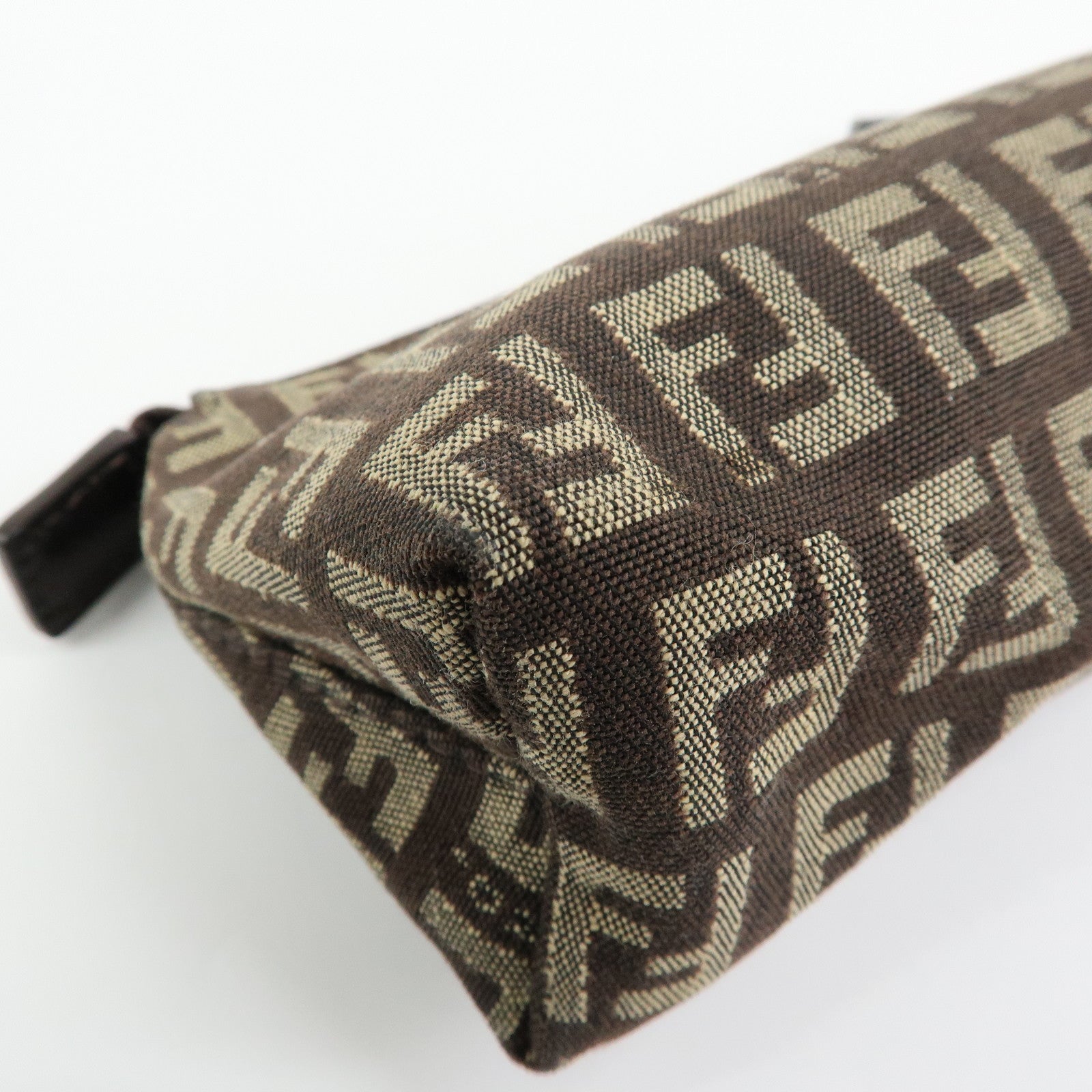 FENDI Zucchino Canvas Leather Mini Pouch Brown 7N0037