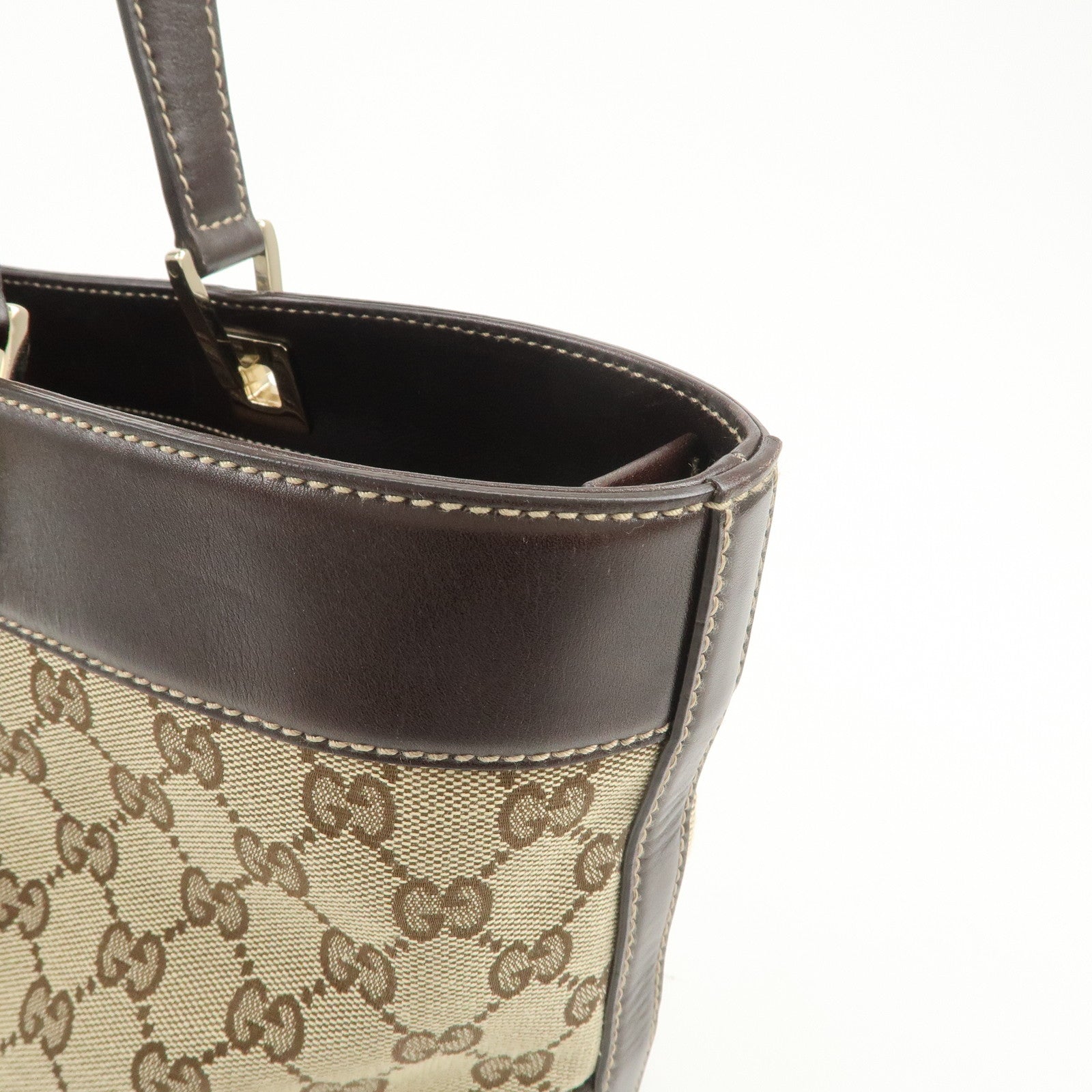 GUCCI GG Canvas Leather Tote Bag Hand Bag Brown Beige 145993