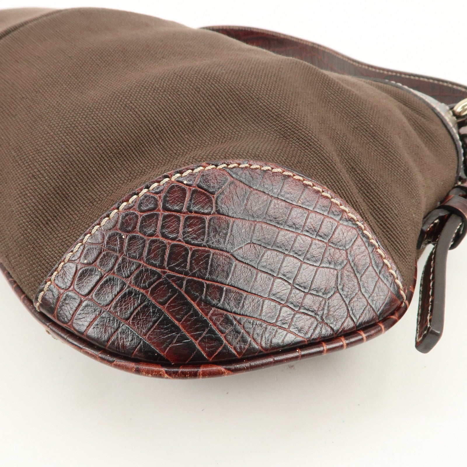 CELINE Canvas Leather Shoulder Bag Hand Bag Brown